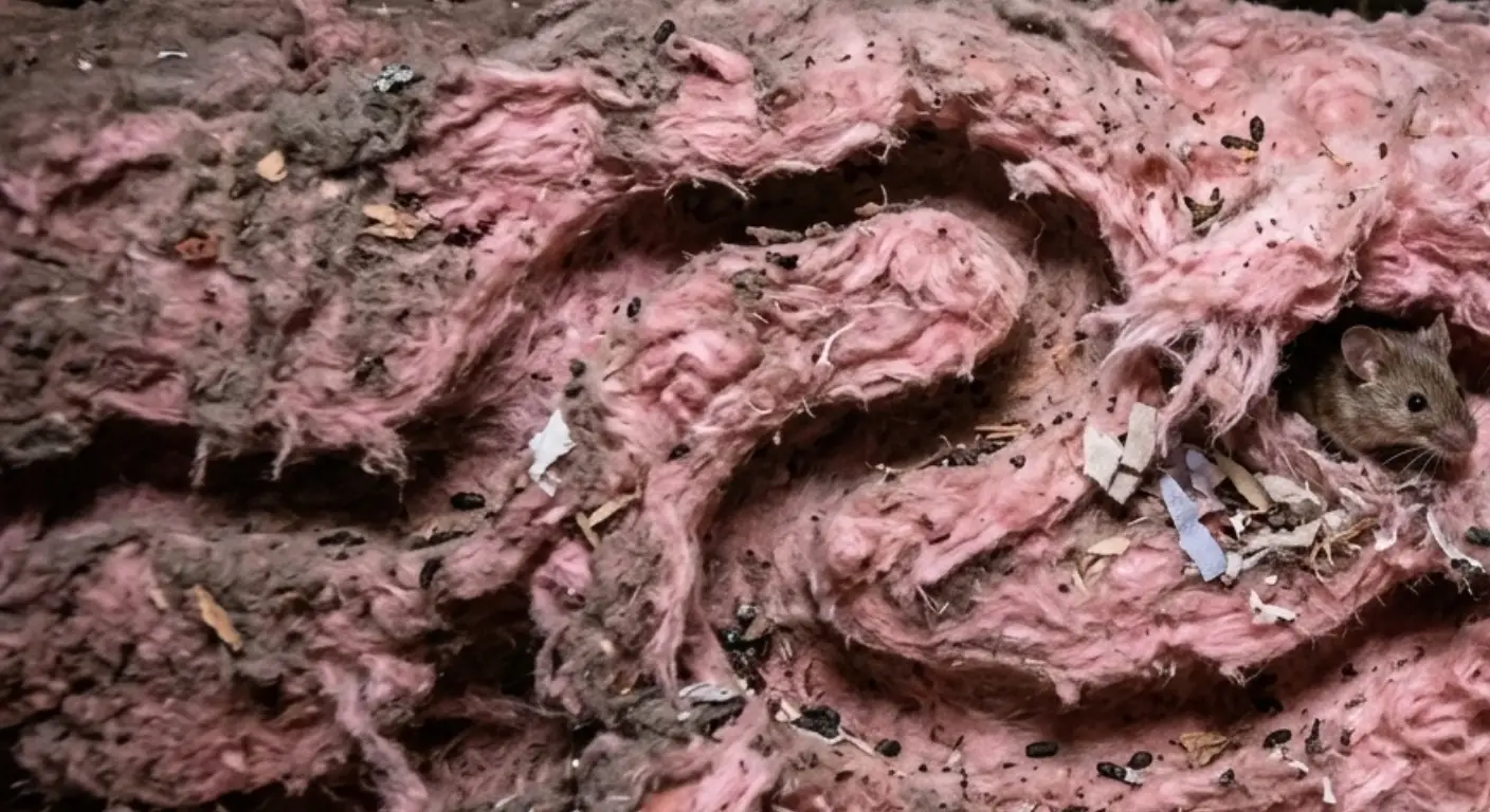 Tunnel systems created by deer mice in attic insulation