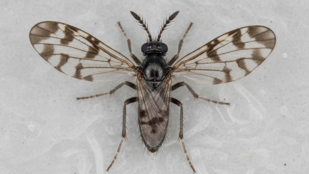 Biting midge Biting midge, a no-see-um, at high magnification showing its patterned wings