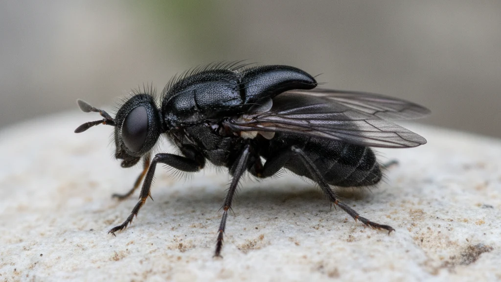 Black fly Black fly showing the humped back and short stout body that give it the name buffalo gnat