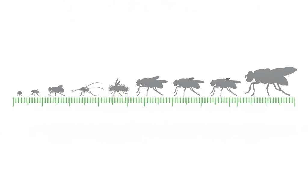Fly size comparison Scale comparison of common fly species from fruit fly at 3mm to horse fly at 19mm