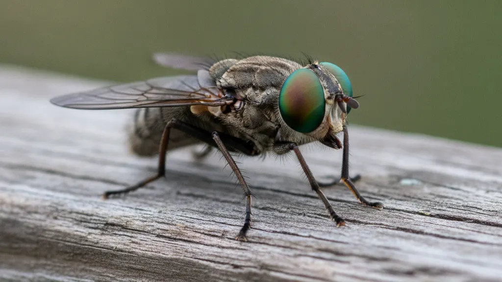 Horse fly Horse fly showing its large banded iridescent eyes and stout grayish-brown body