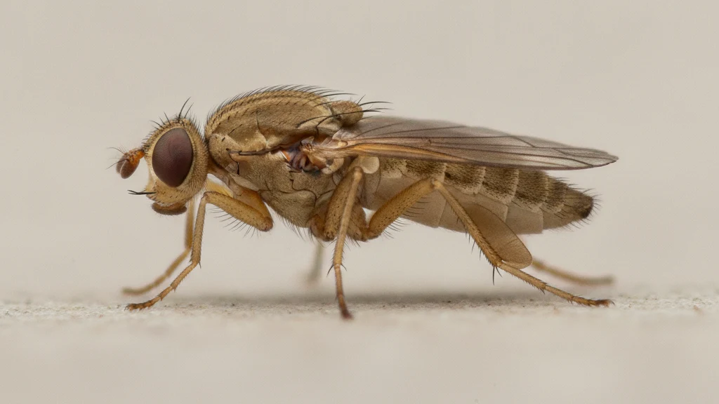 Phorid fly Phorid fly in profile showing the distinctive humped thorax that gives it its name