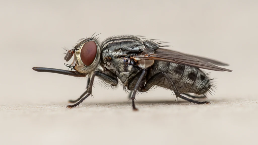Stable fly Stable fly showing the rigid forward-pointing proboscis that distinguishes it from a house fly