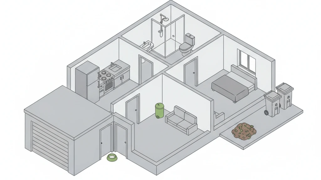 Illustrated checklist of the places to inspect for maggots inside and outside a home