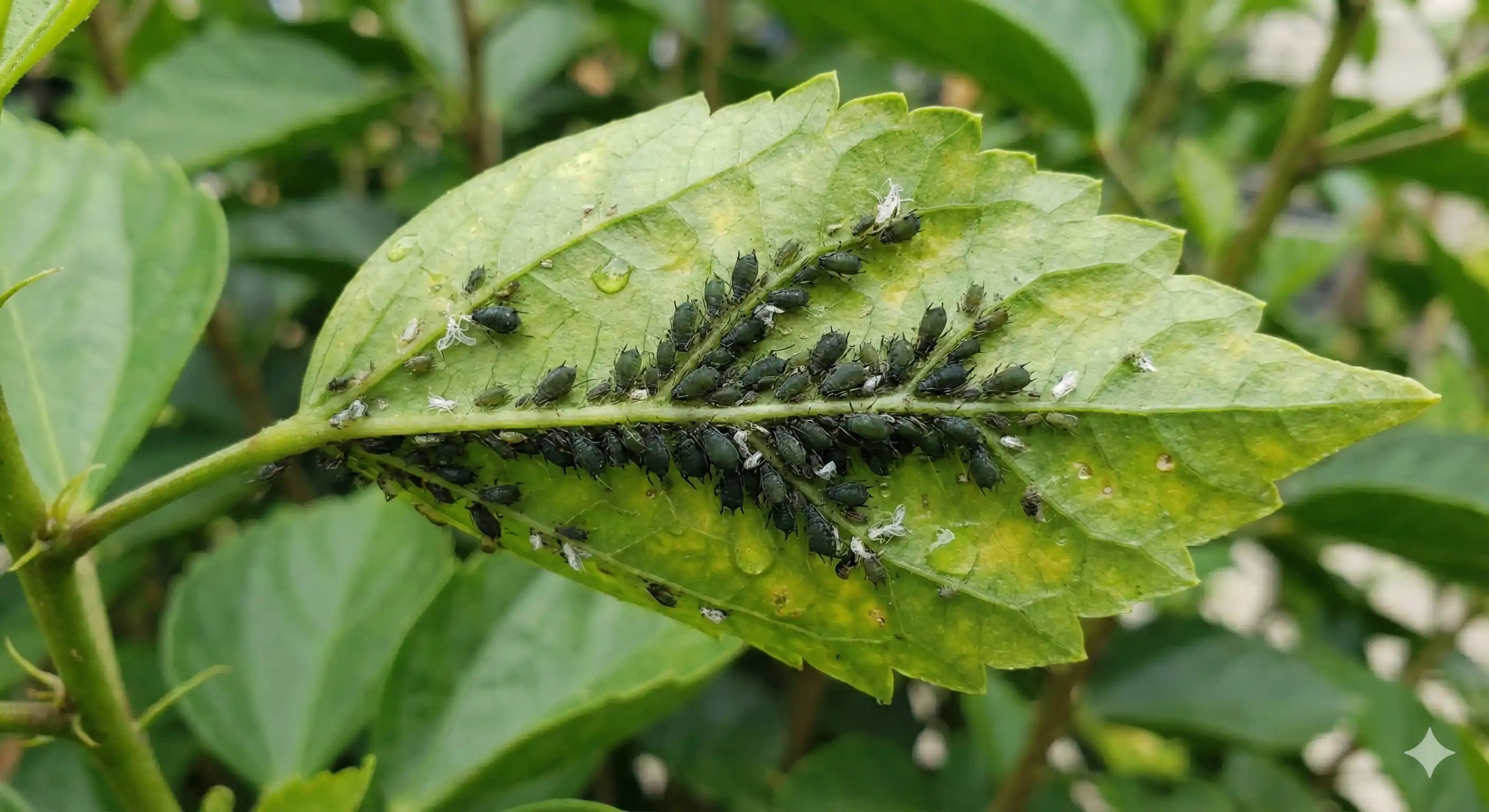 Professional aphid control specialist inspecting and treating plants for aphid infestation