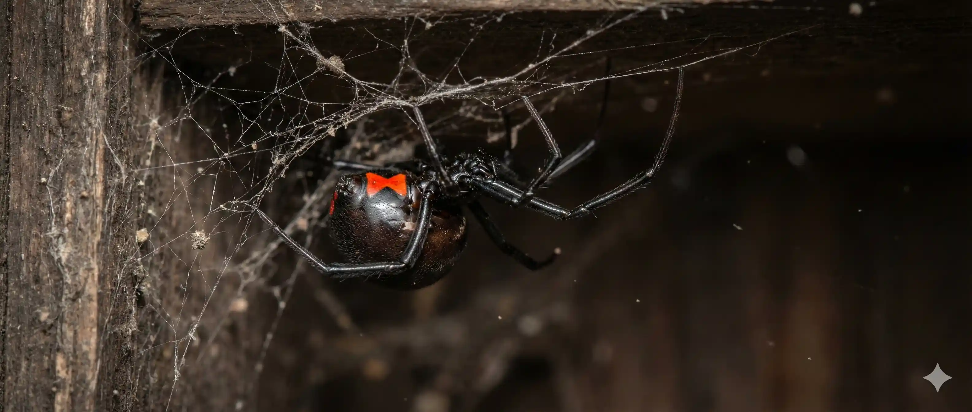 Professional black widow spider control technician inspecting and treating property for venomous spider infestation