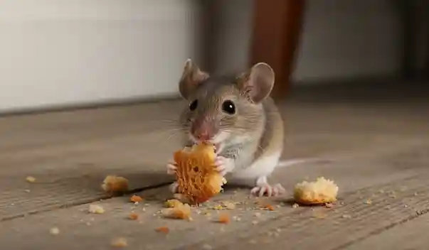 Mice eating some scraps and crumbs that were left out