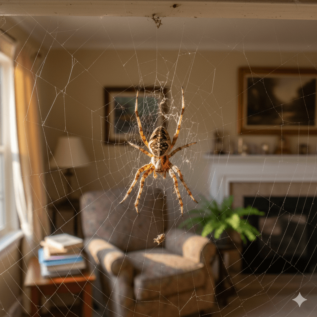 Spider web and spider activity showing common house spider infestation signs