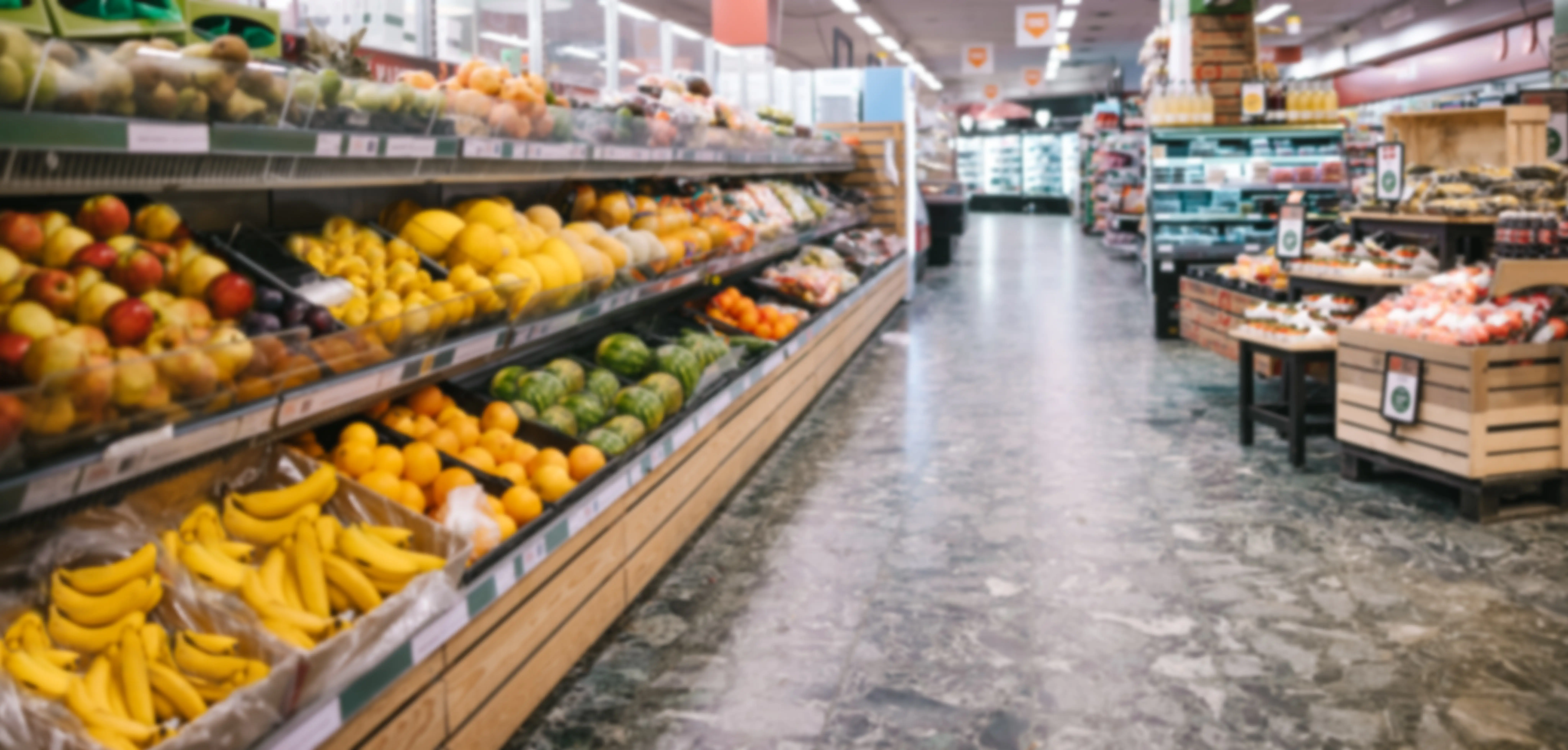 Professional pest control technician inspecting grocery store produce section