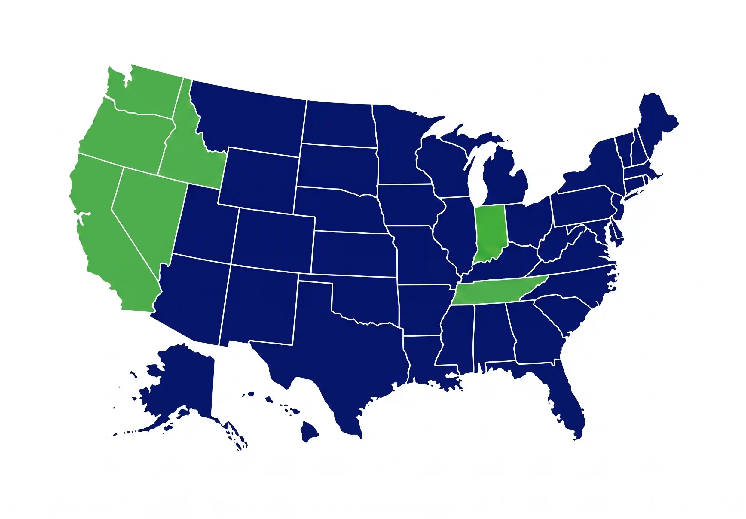EcoGuard Service Area Map - CA, IN, NV, OR, TN, WA