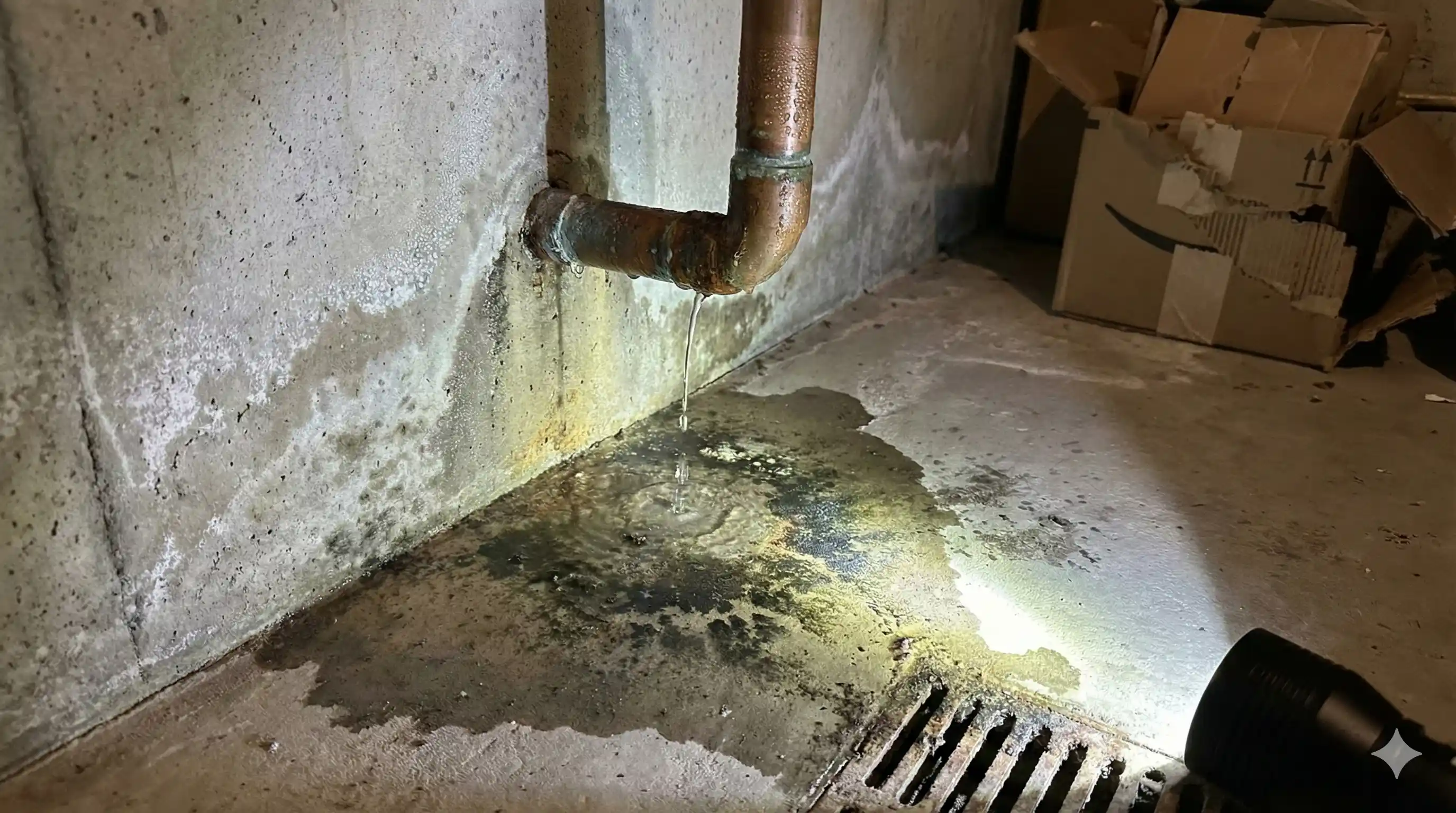 Damp basement or pipe area providing moisture that attracts American cockroaches