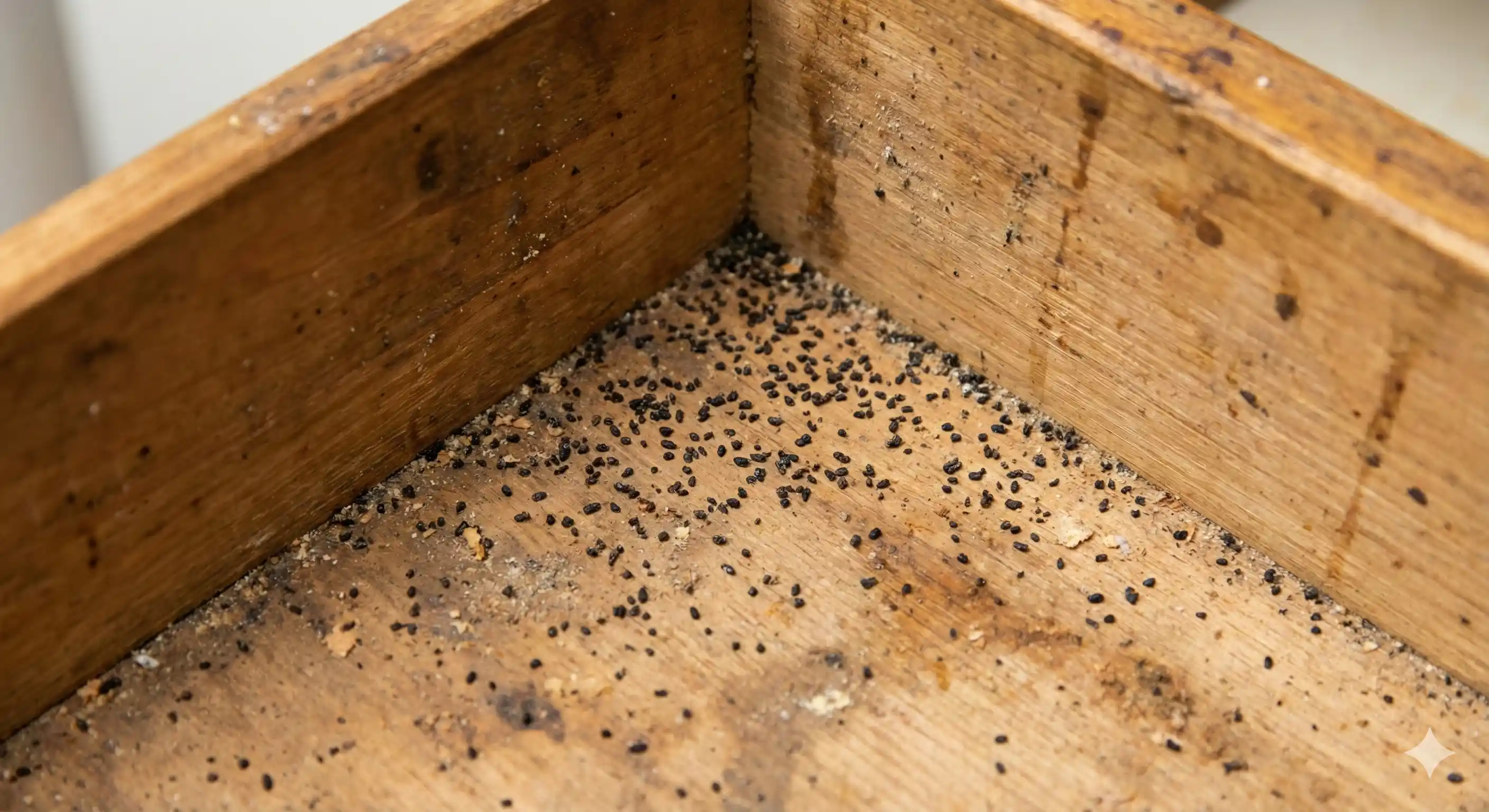 American cockroach droppings indicating infestation activity