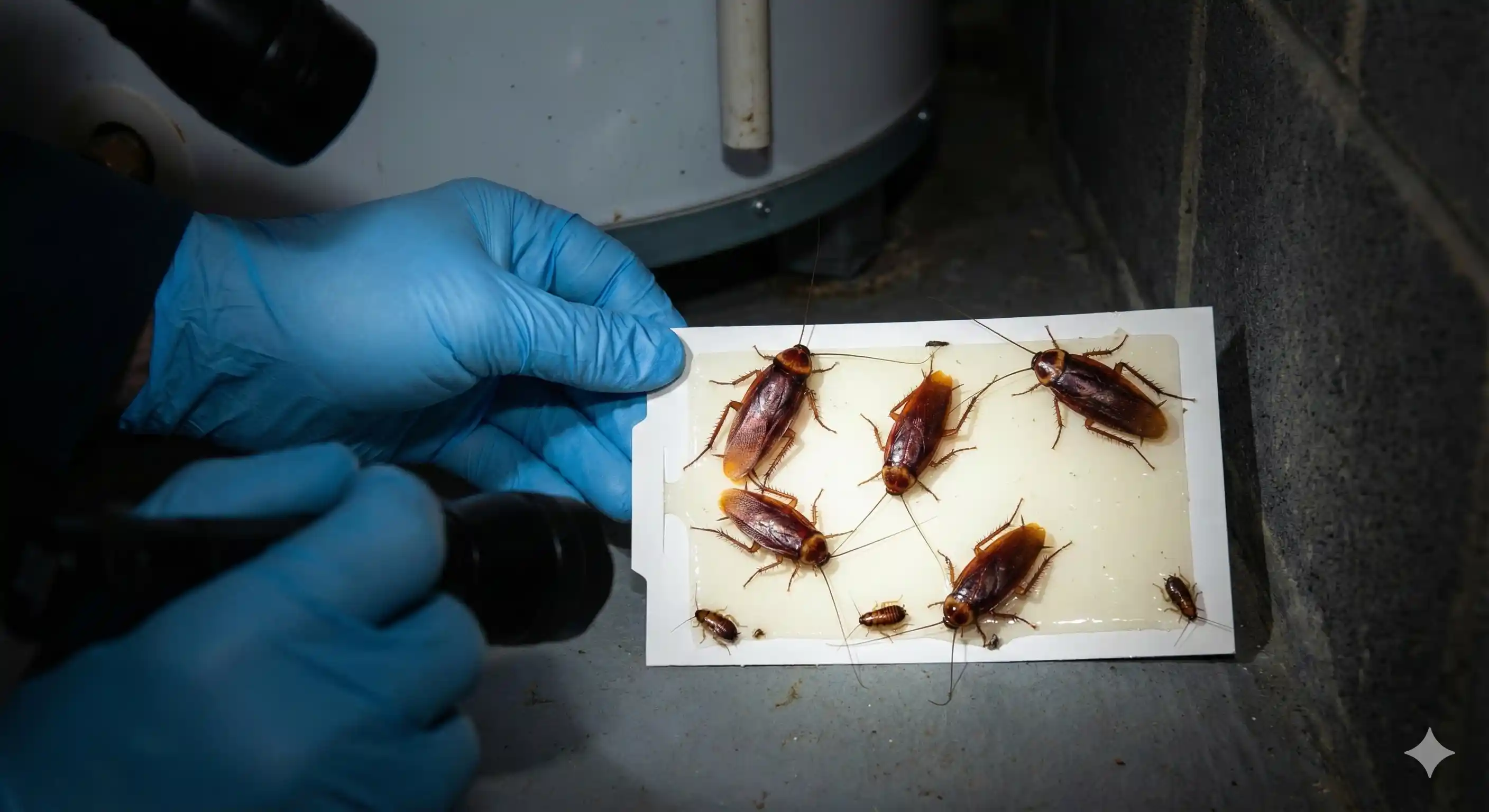 Professional cockroach monitoring station tracking American cockroach activity patterns
