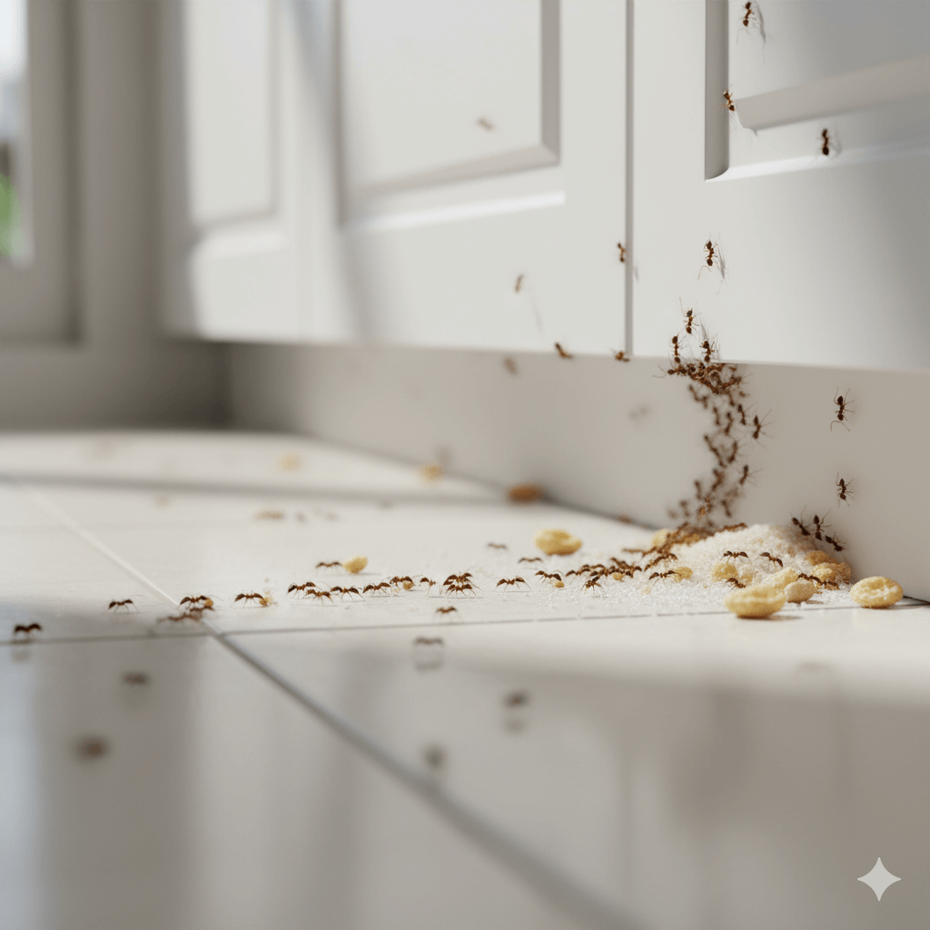 Visible ant trail showing worker ants following pheromone path to food source