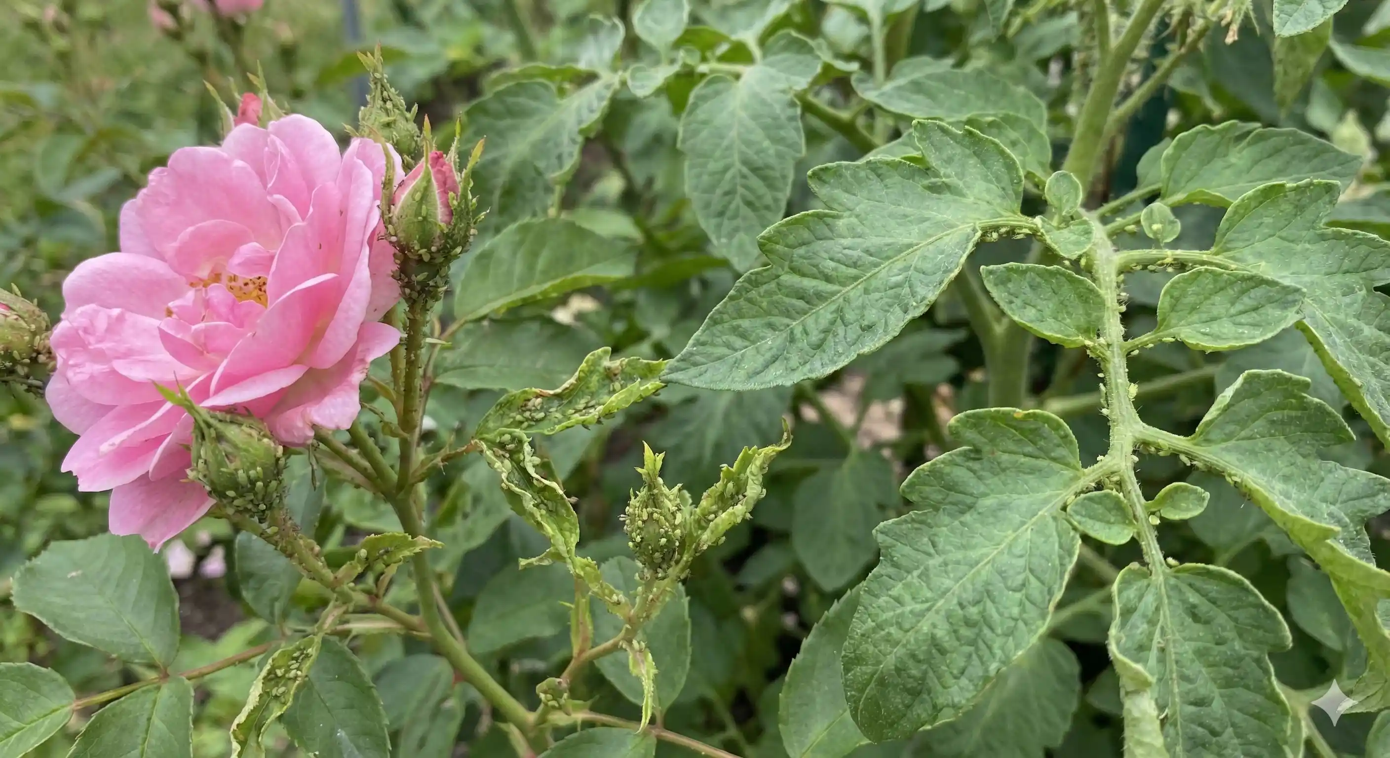 Roses and susceptible plants that attract aphid infestations