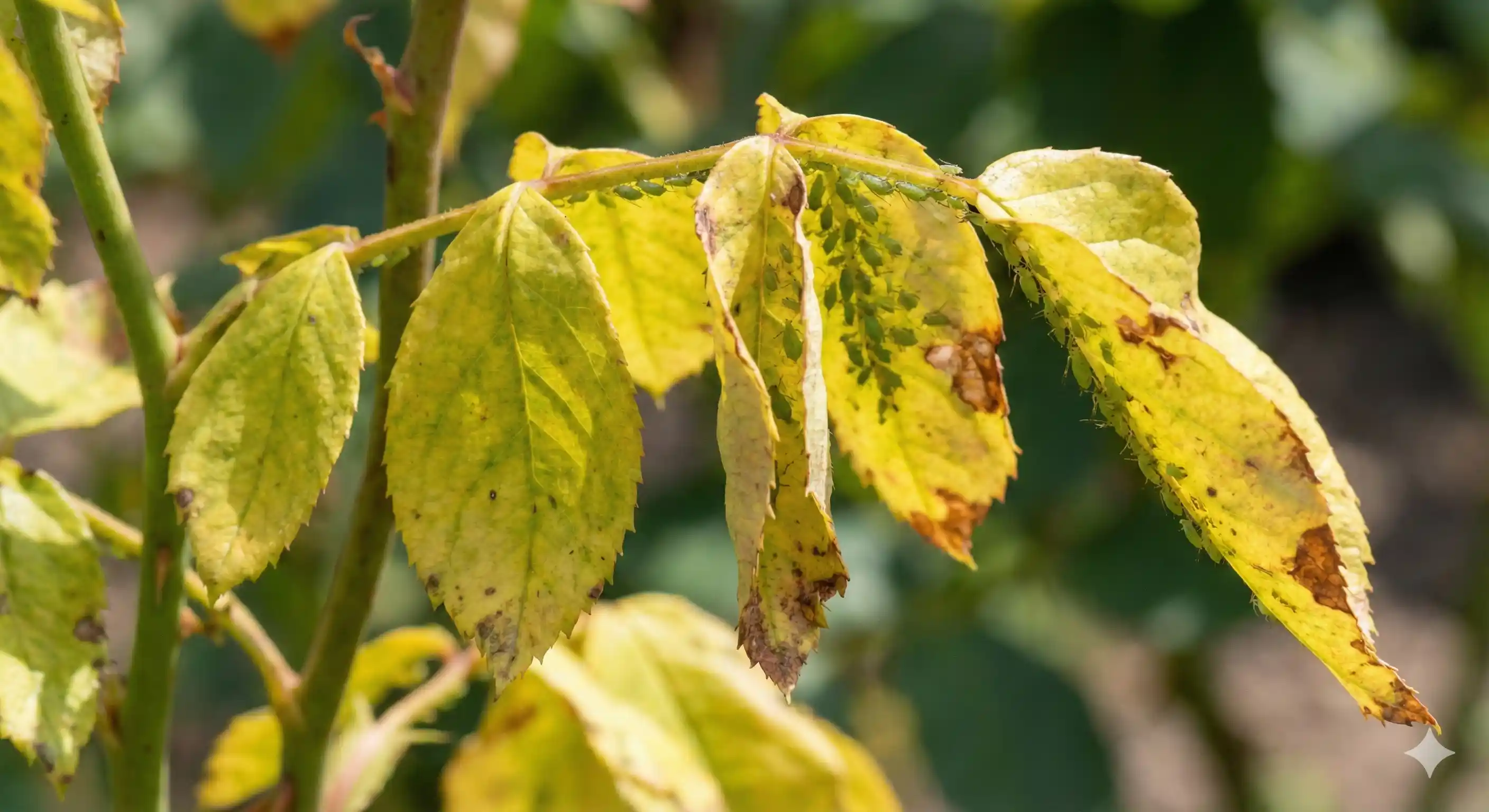 Yellowing plant leaves from heavy aphid infestation