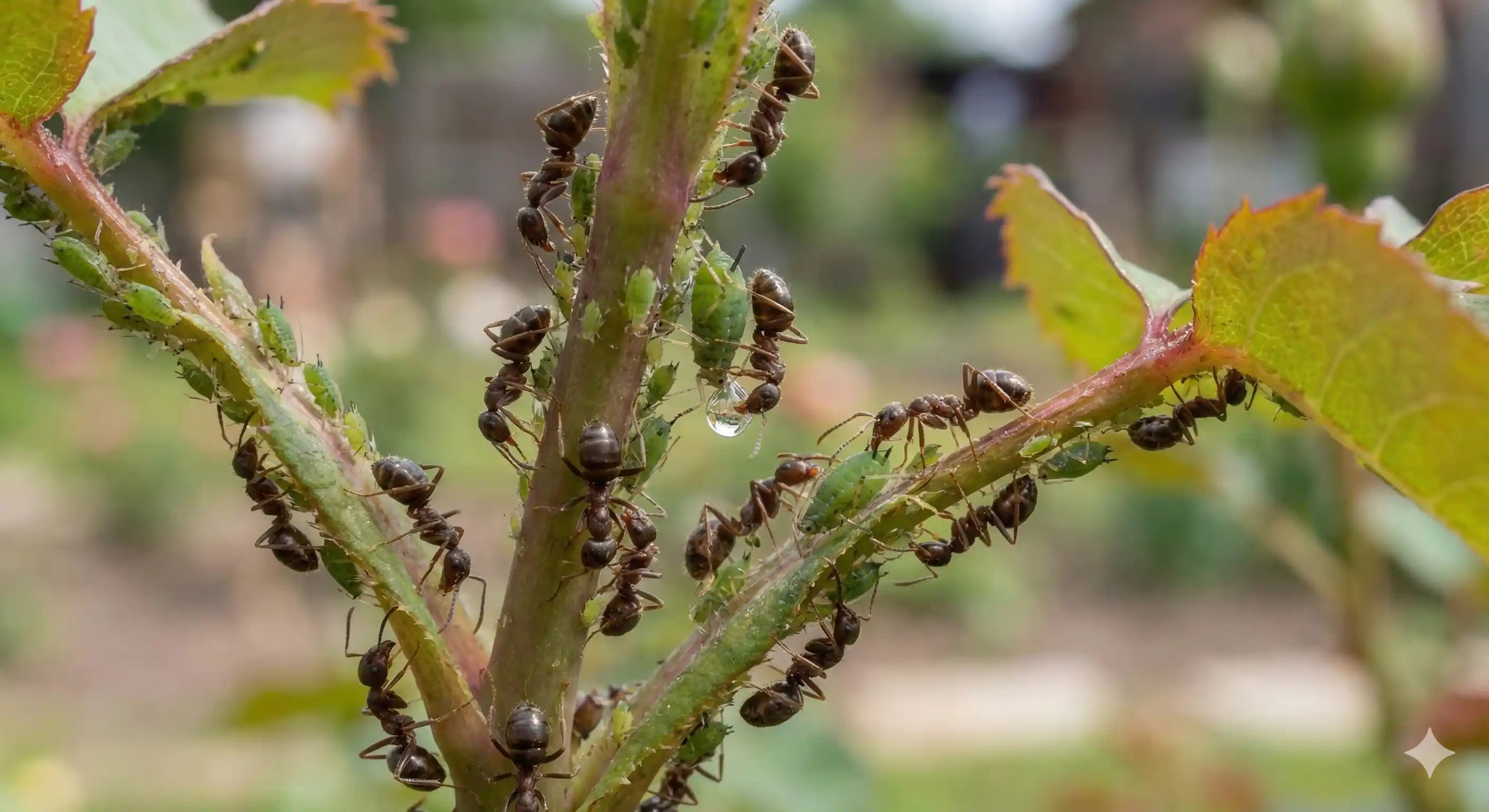 Aphid colony being farmed by Argentine ants for honeydew