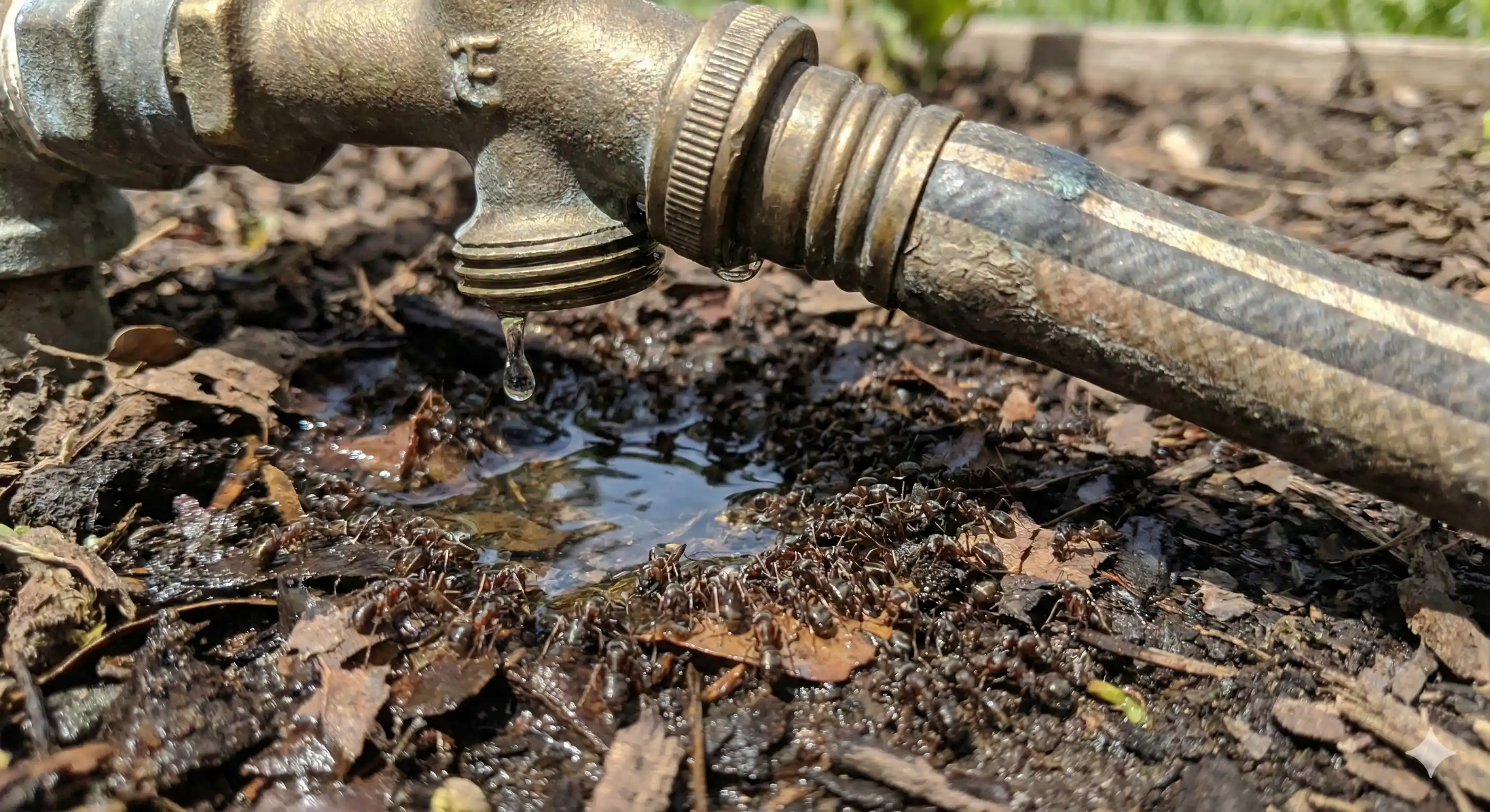 Irrigation or moisture source attracting Argentine ant colonies