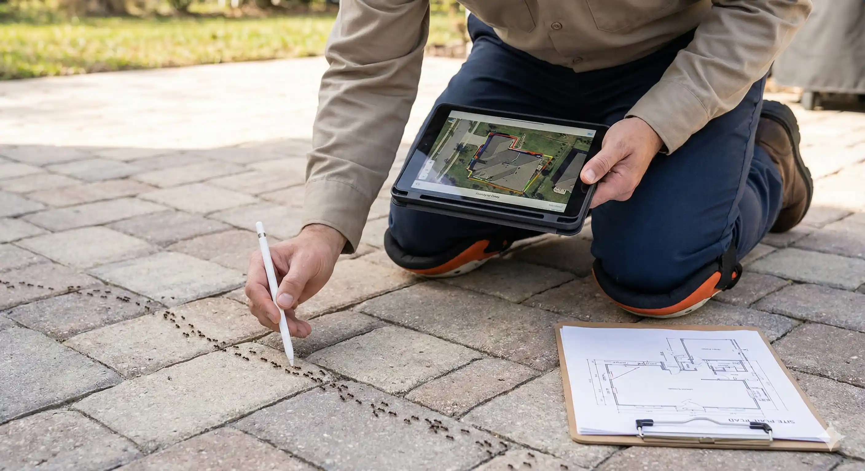 Technician mapping Argentine ant trail networks and colony locations