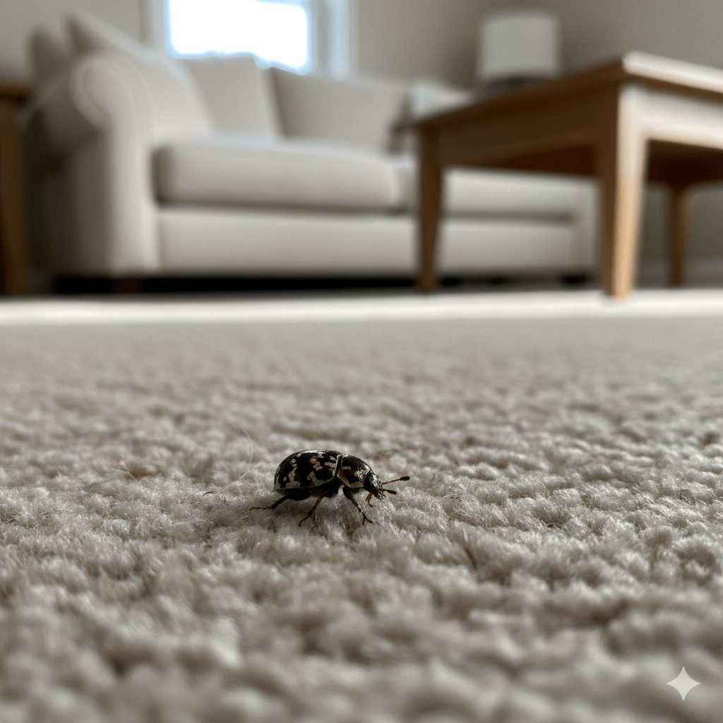 Adult beetle visible inside a home near windows or light fixtures