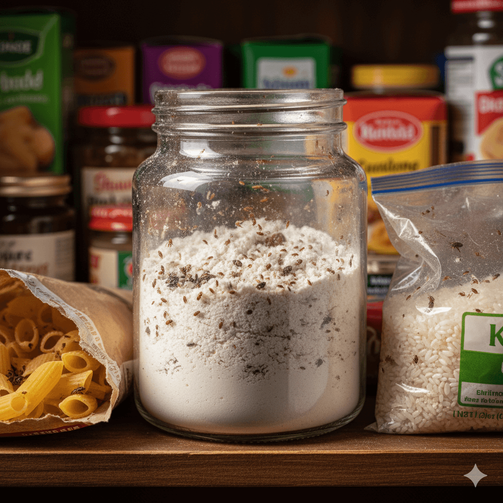 Stored product beetles contaminating pantry food packages