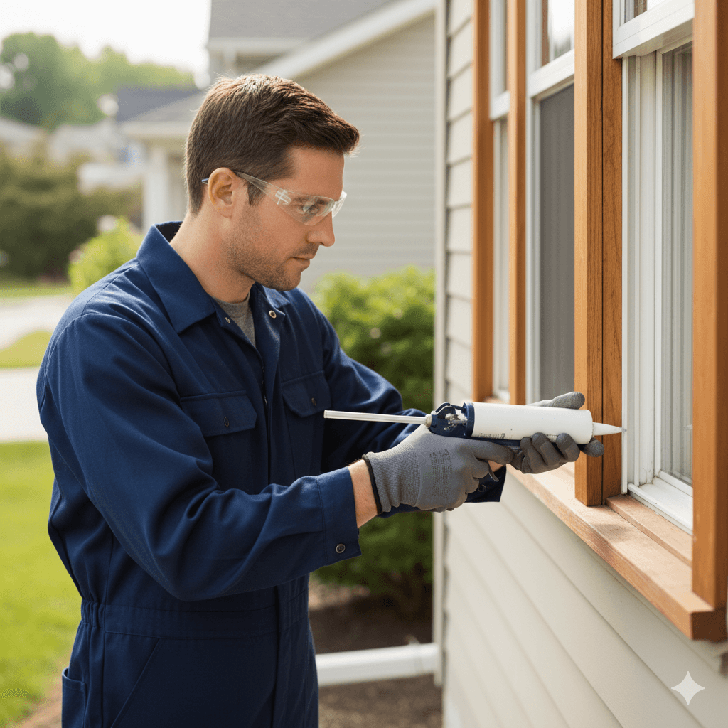 Technician sealing entry points and gaps for beetle exclusion and prevention