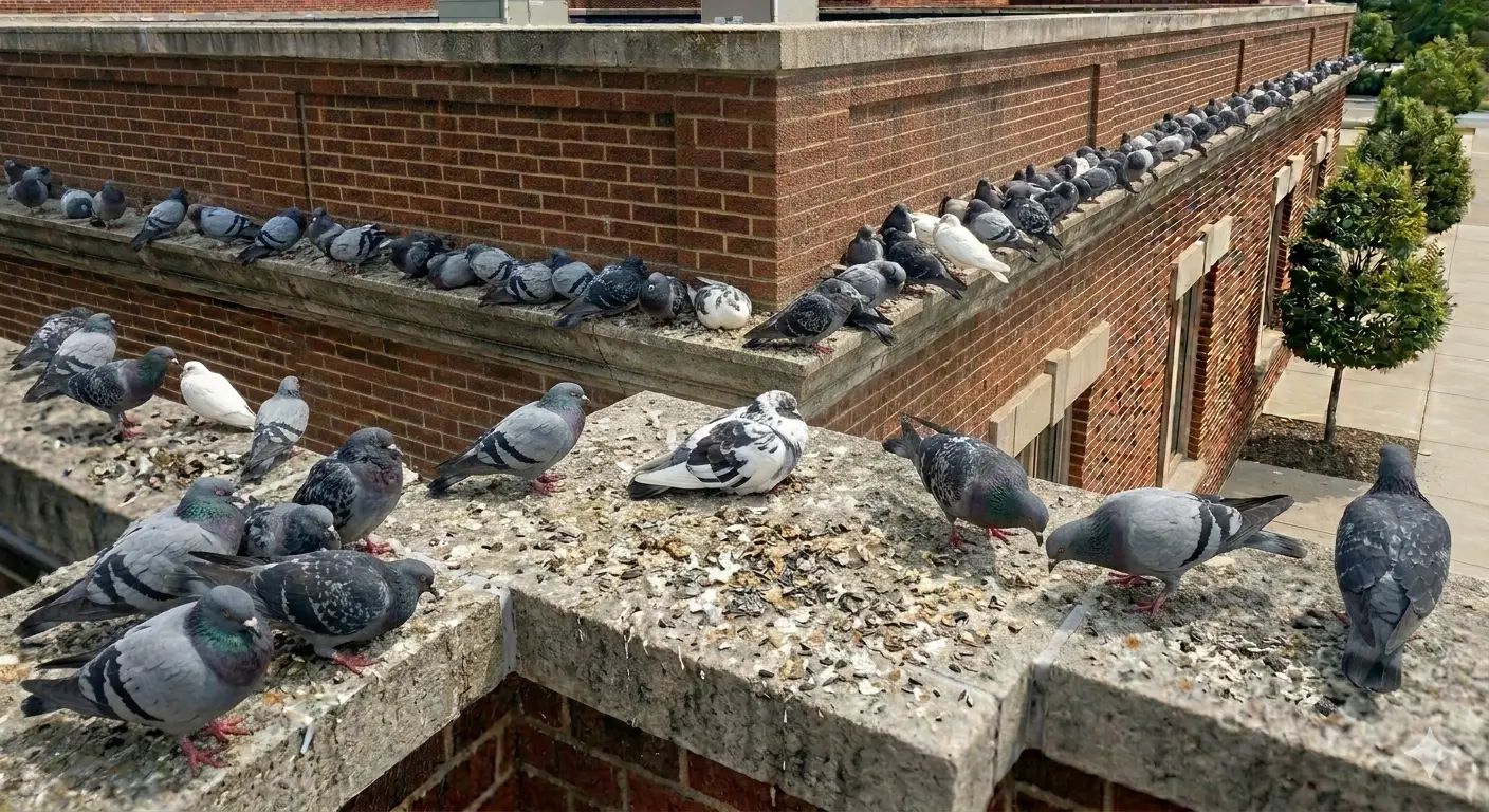 Building ledges and structures providing bird roosting sites