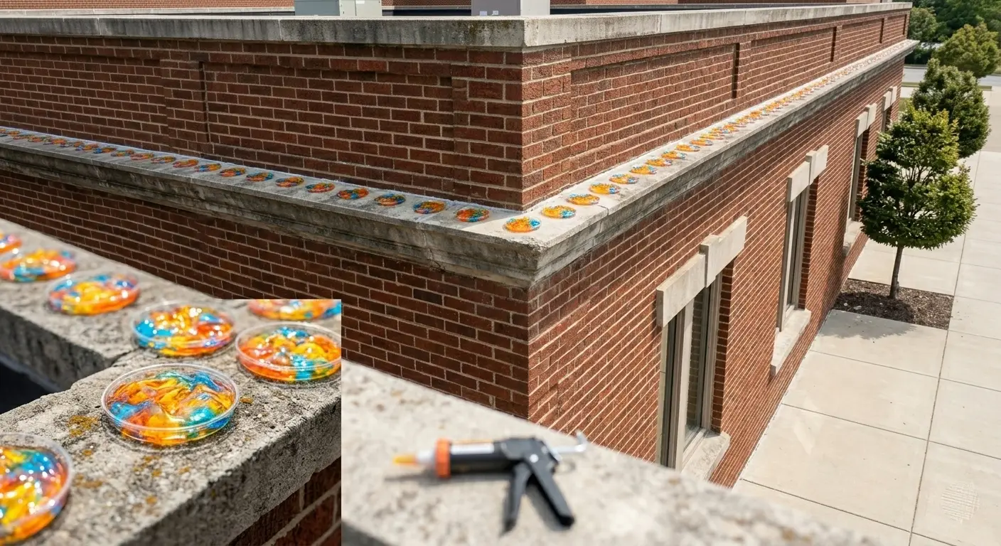 Optical gel bird repellent applied to building surface