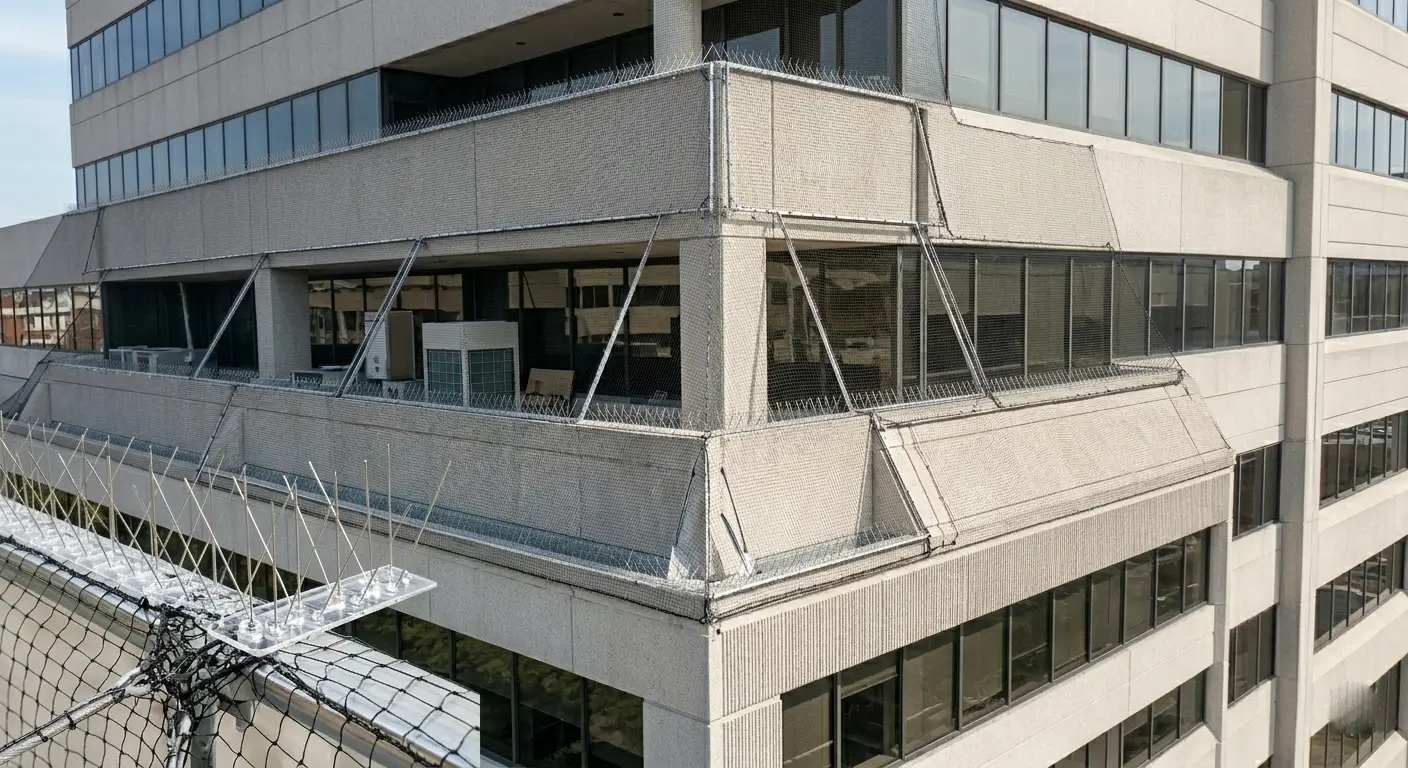 Bird spikes installed on building ledge to prevent perching