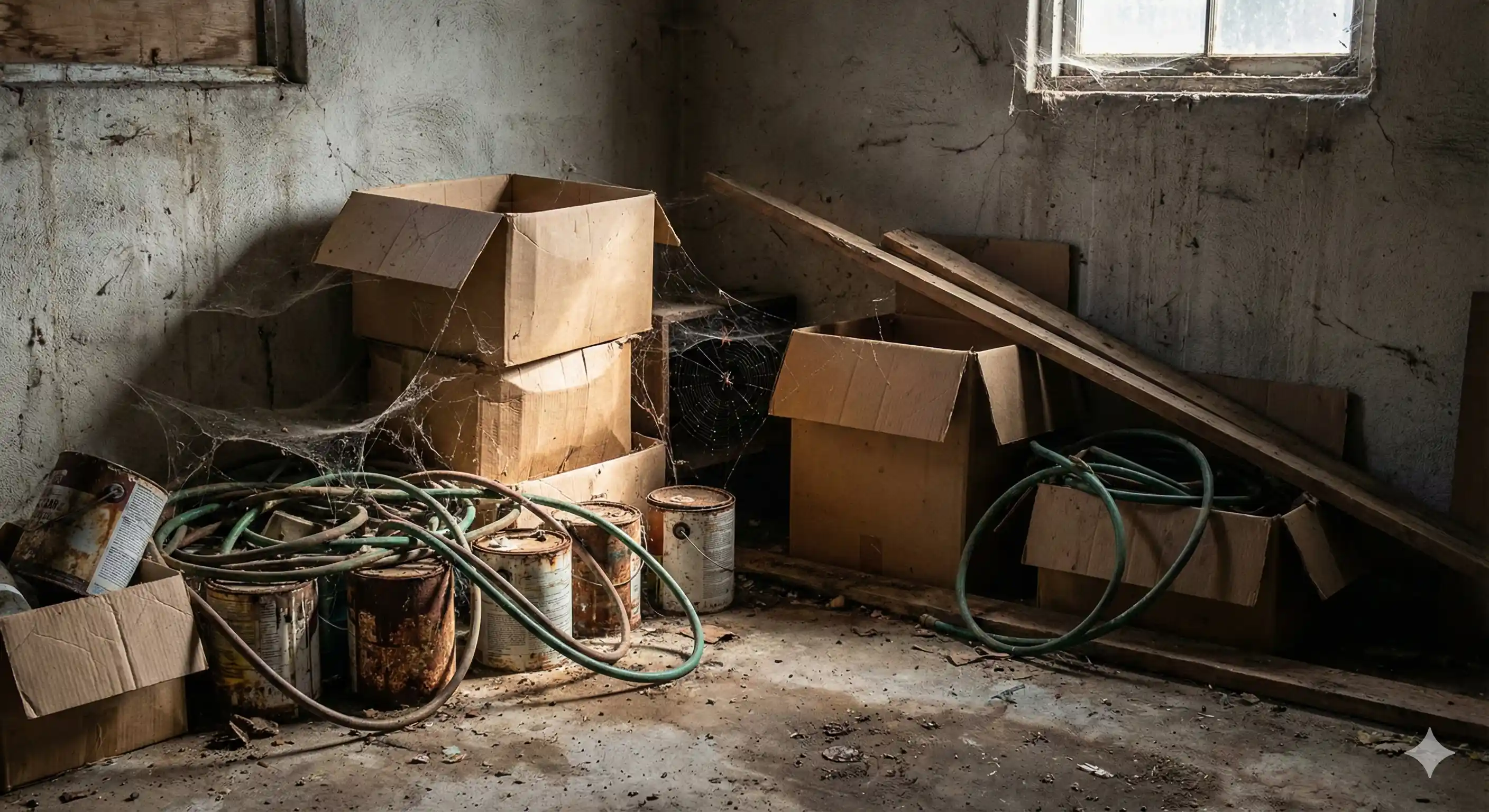 Dark crawl space or storage area providing black widow harborage