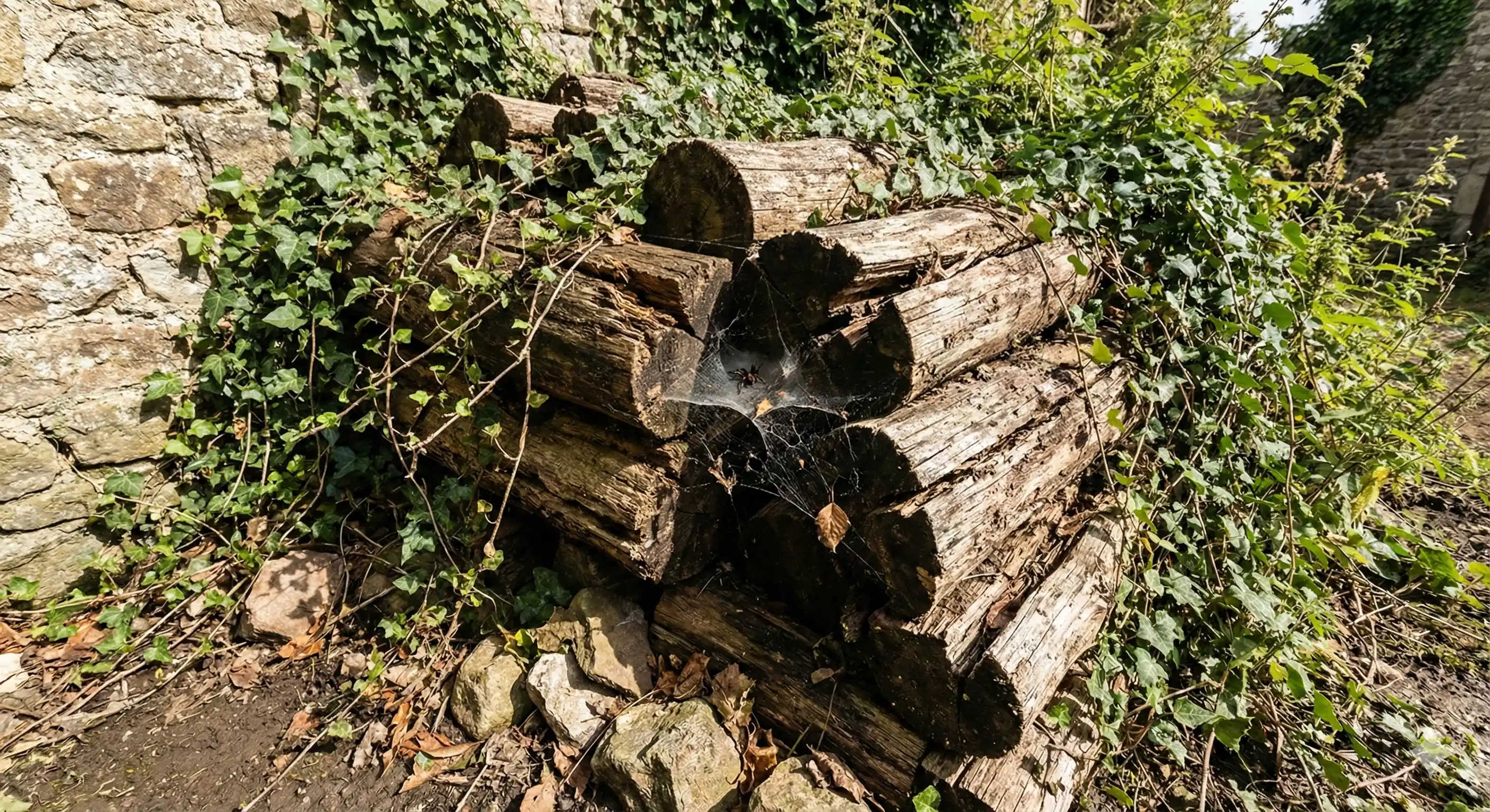 Woodpile or rock formation providing black widow outdoor harborage