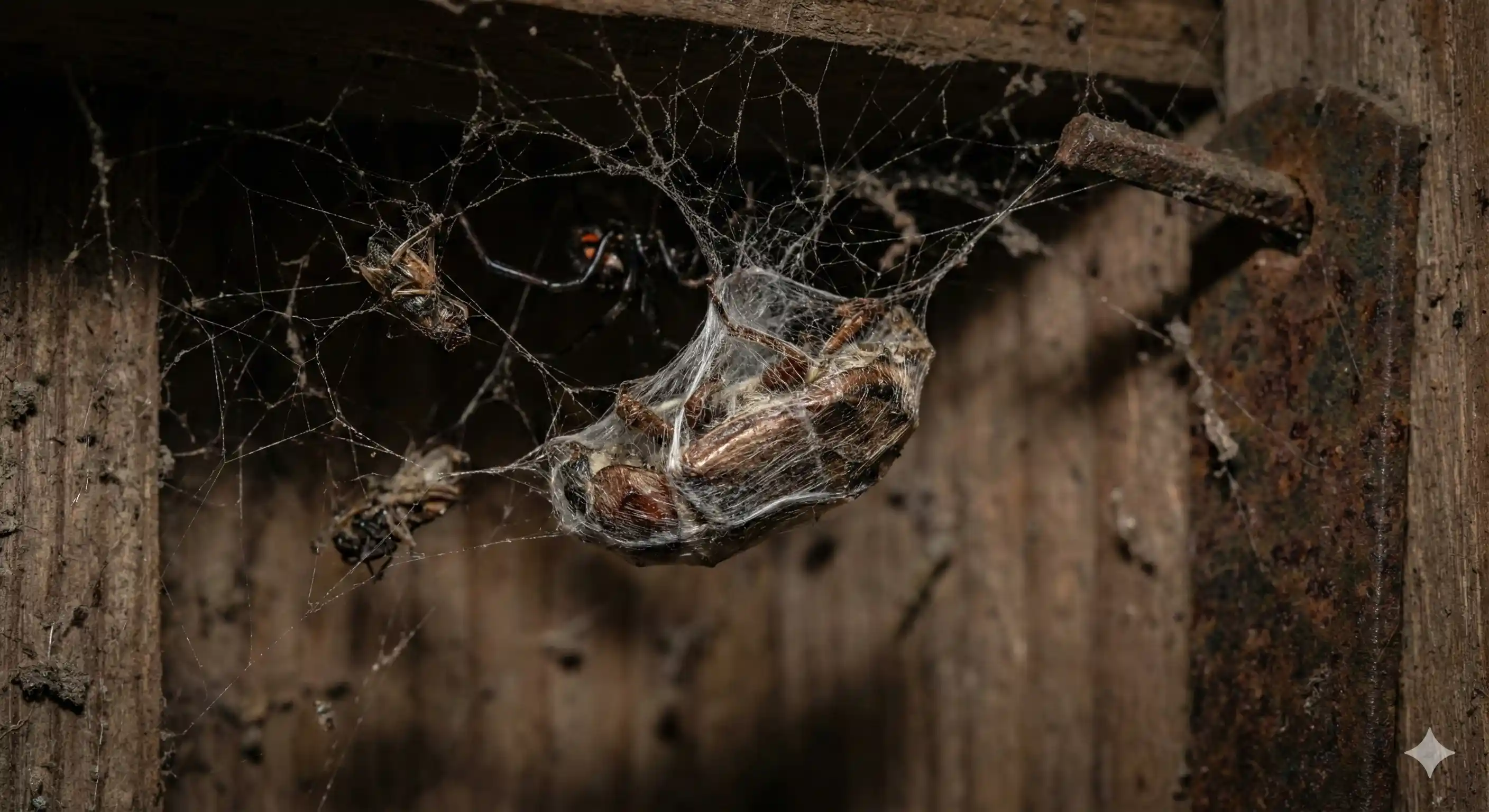 Exterior lighting attracting insects that serve as black widow prey