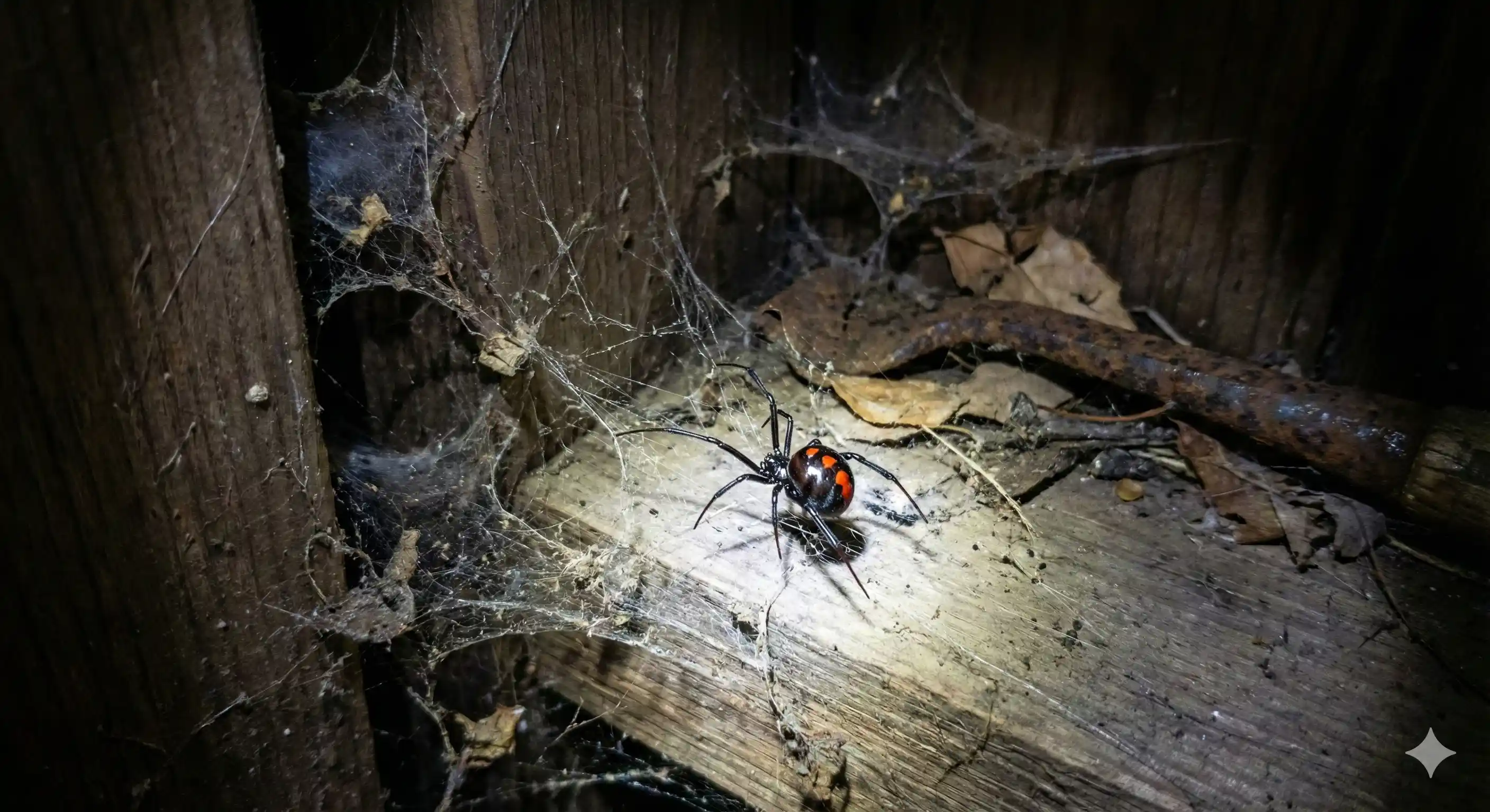 Black widow spider showing characteristic red hourglass marking