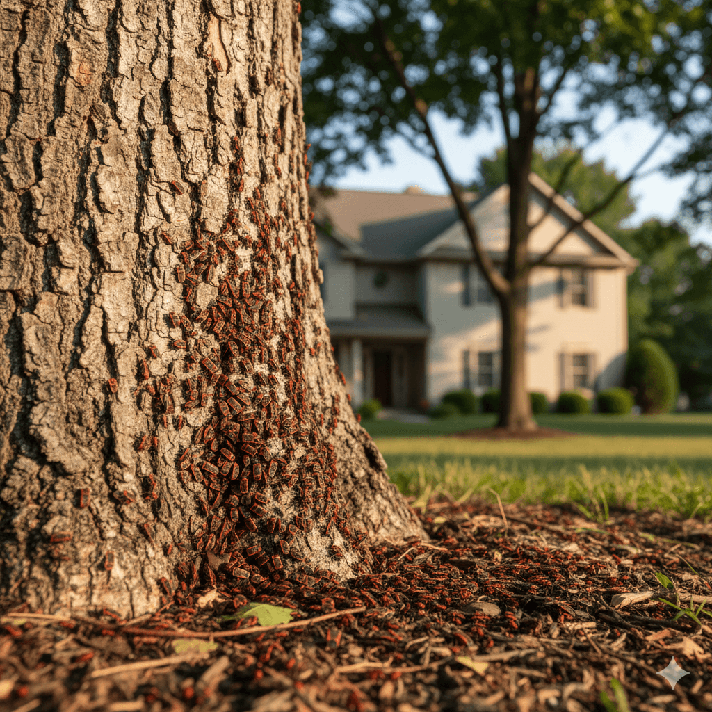 Boxelder and maple trees serving as breeding sites for boxelder bugs