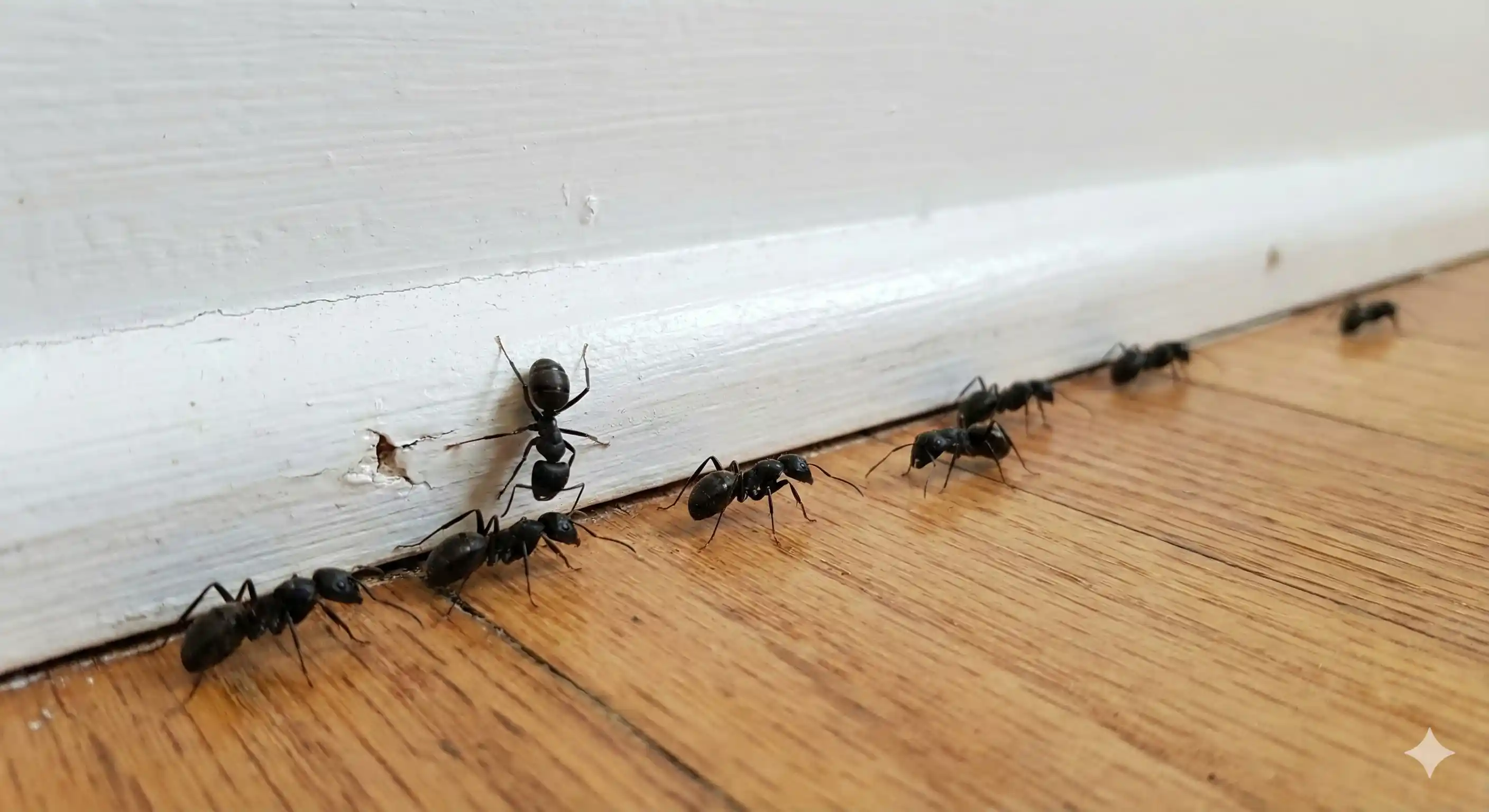 Large black carpenter ant workers foraging indoors
