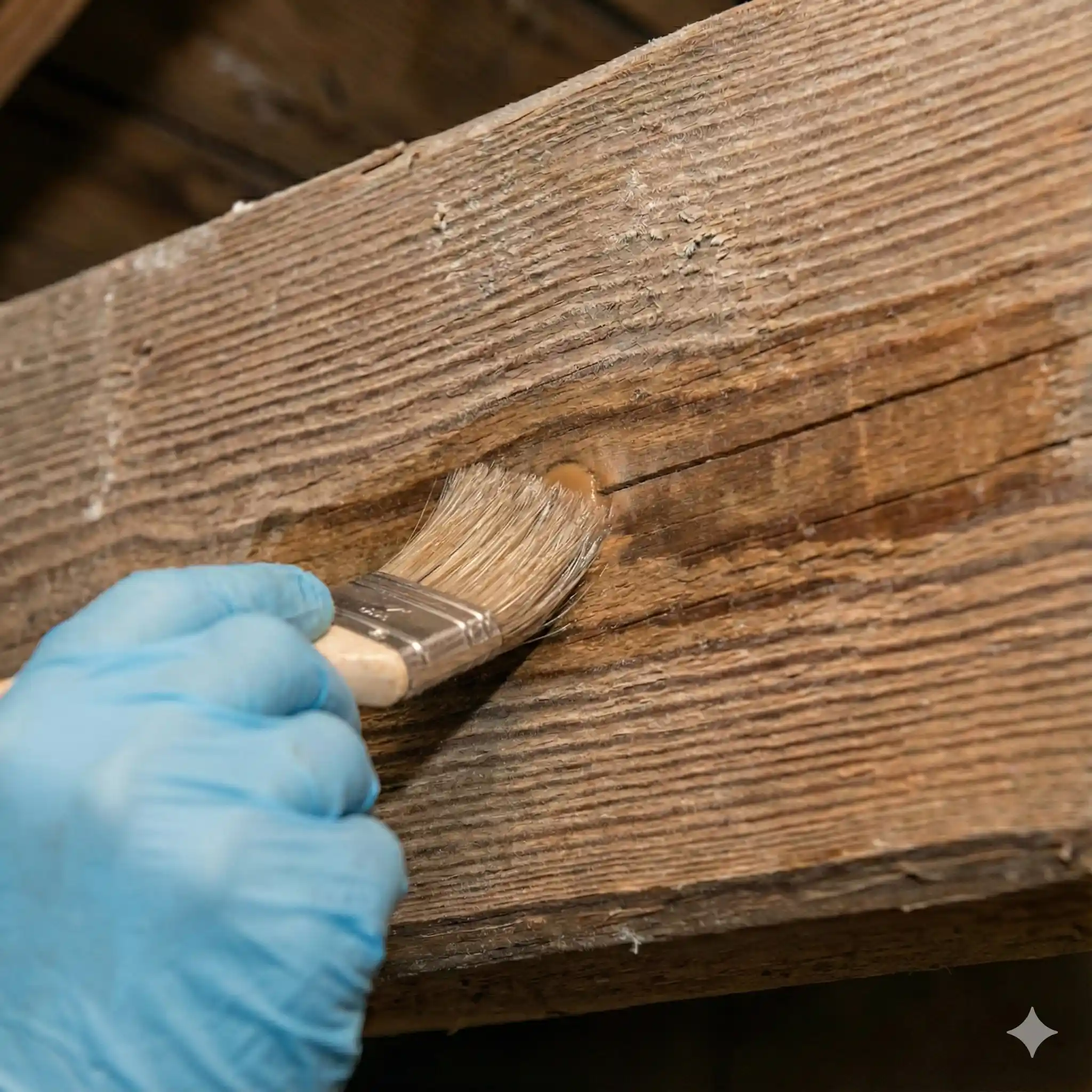 Applying protective wood treatment coating to prevent carpenter bee boring activity