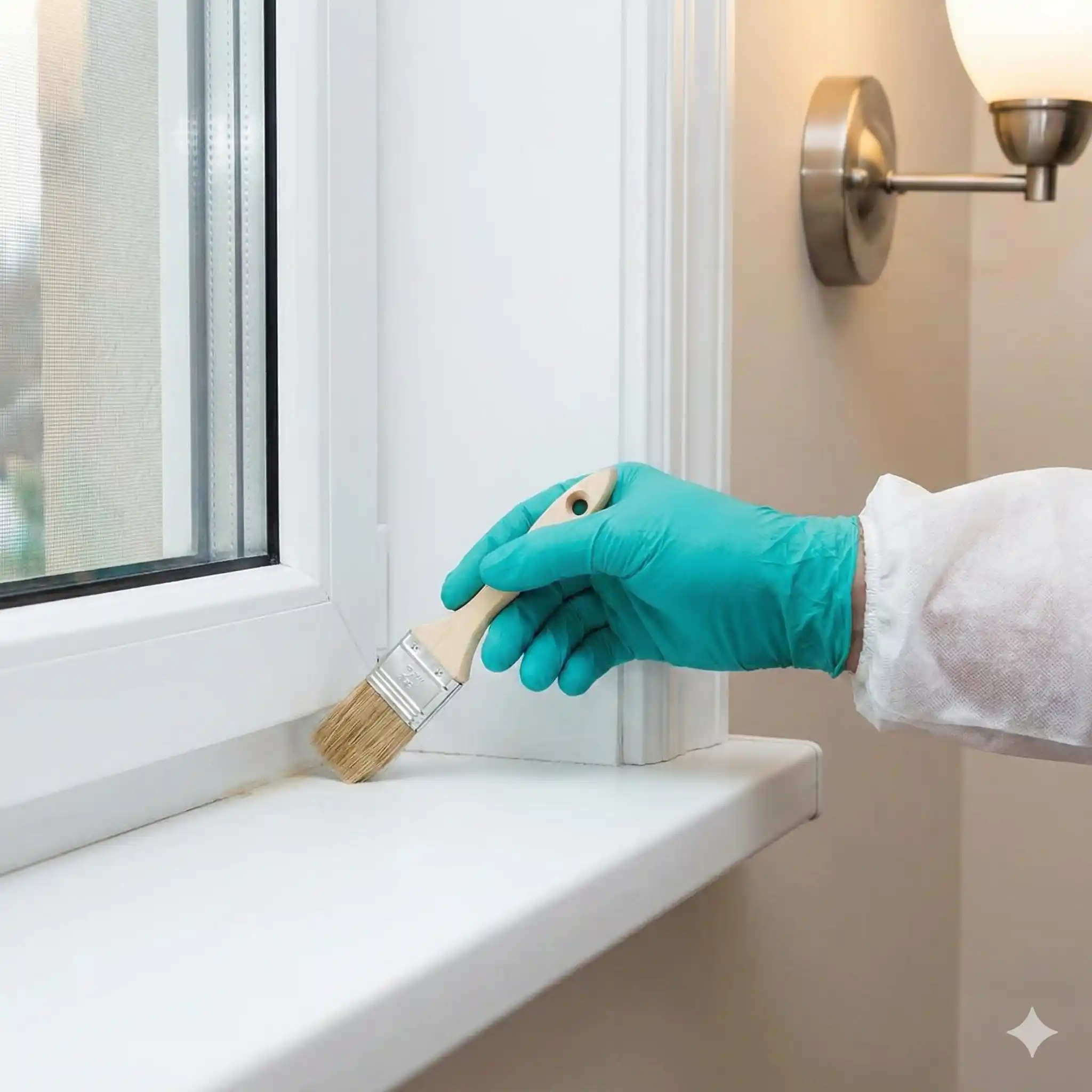 Technician treating windowsill area where adult carpet beetles congregate