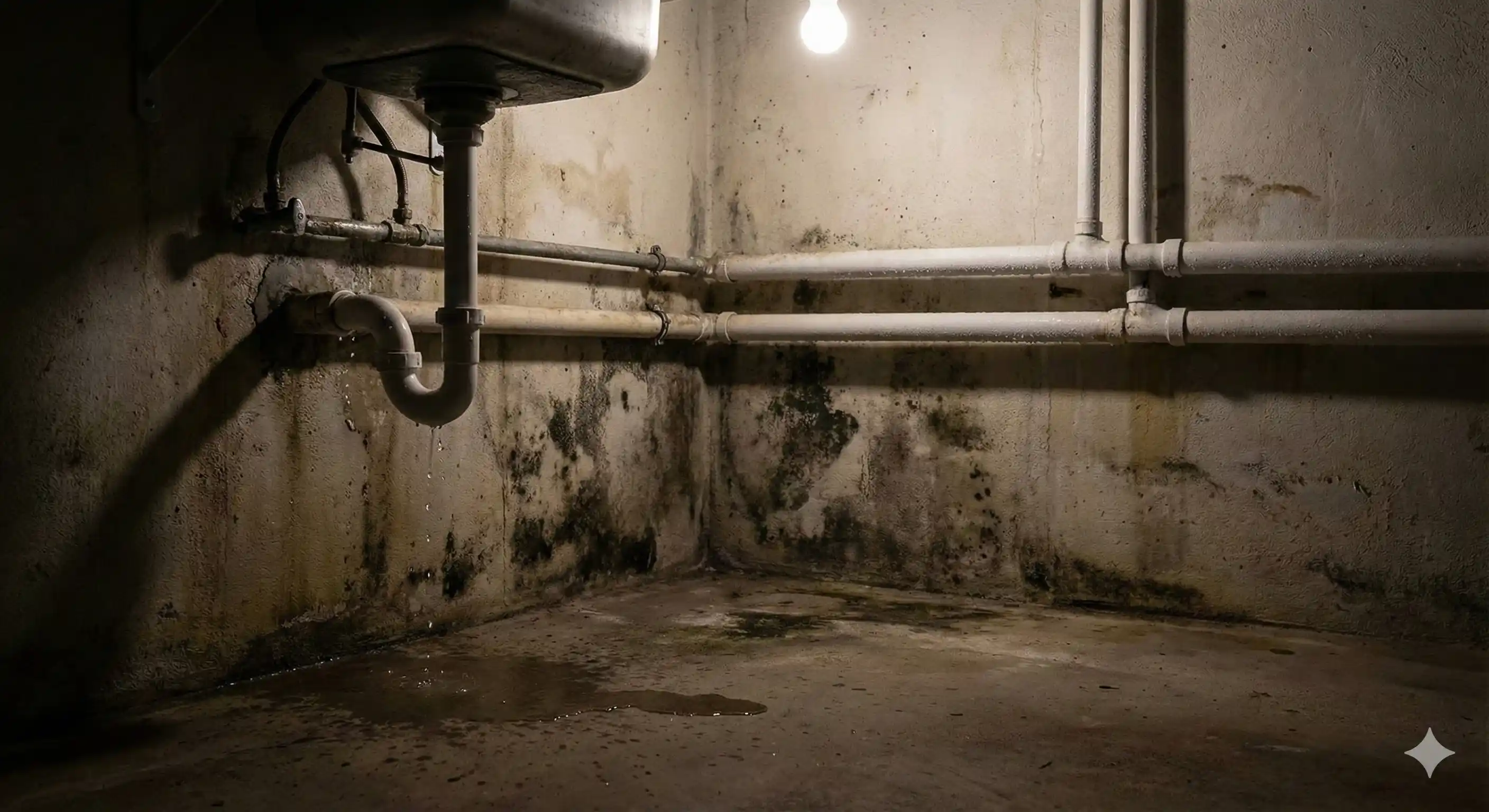 Leaking pipe and condensation creating damp conditions that attract centipedes