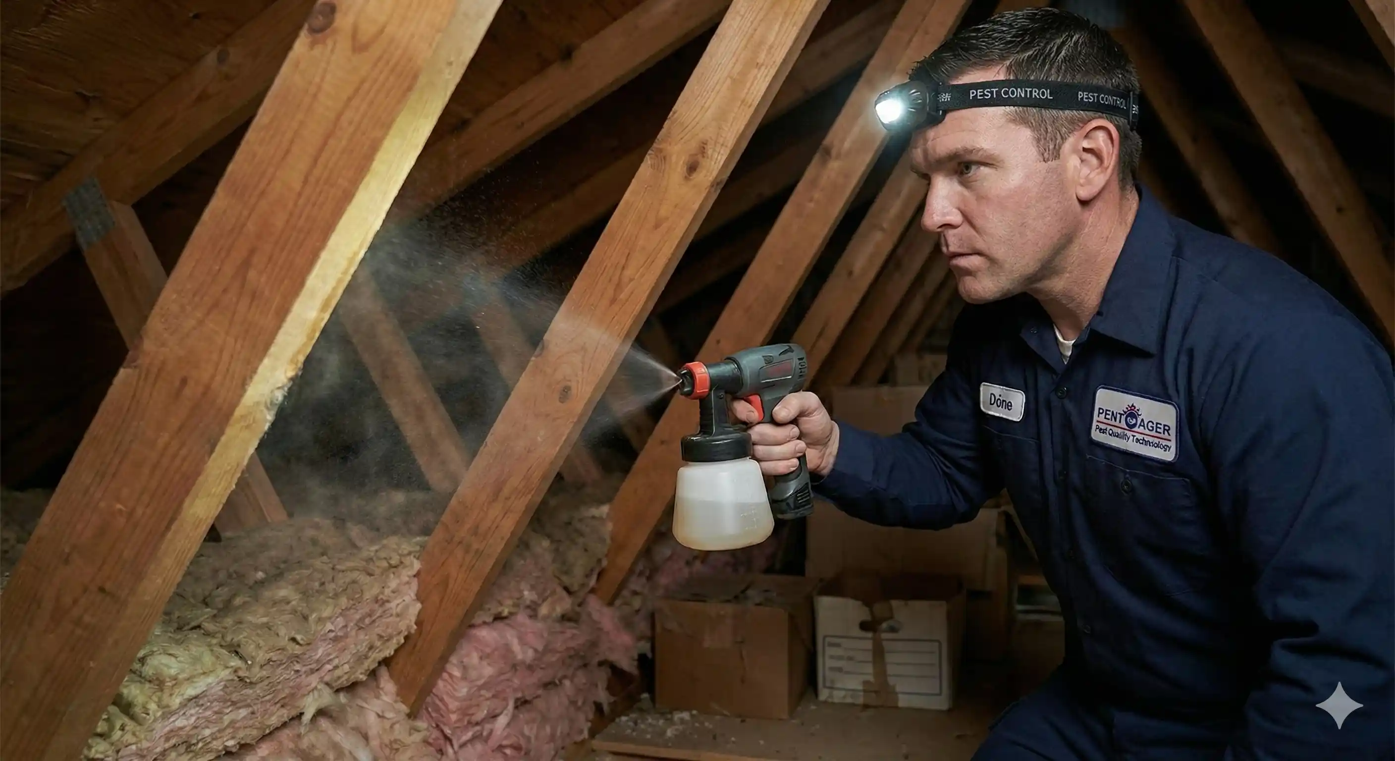 Technician treating for secondary pest populations that serve as centipede food sources