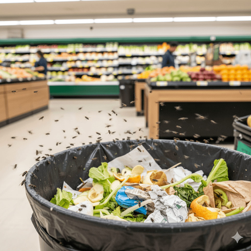 Flies posing contamination risks in commercial food service areas