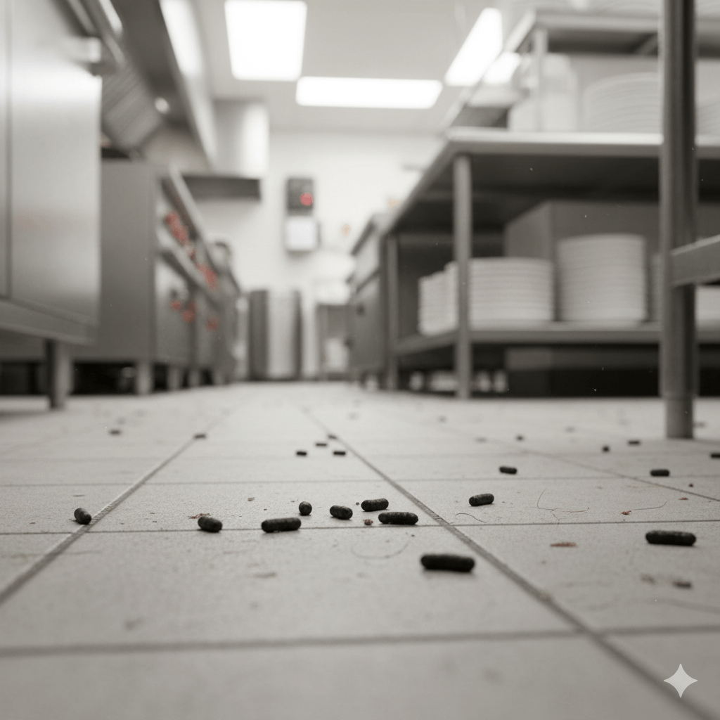 Pest droppings discovered in commercial storage and preparation areas