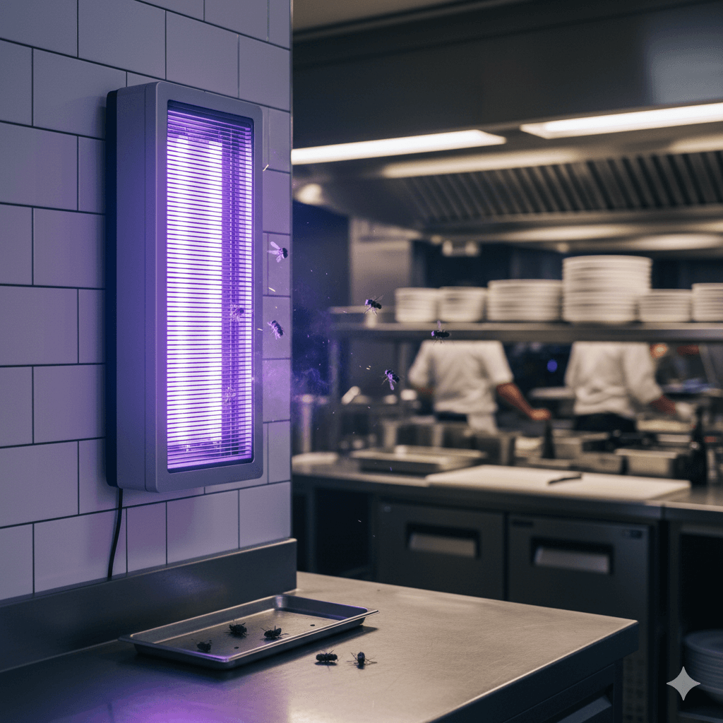 Commercial fly and mosquito zapper units installed for passive pest control