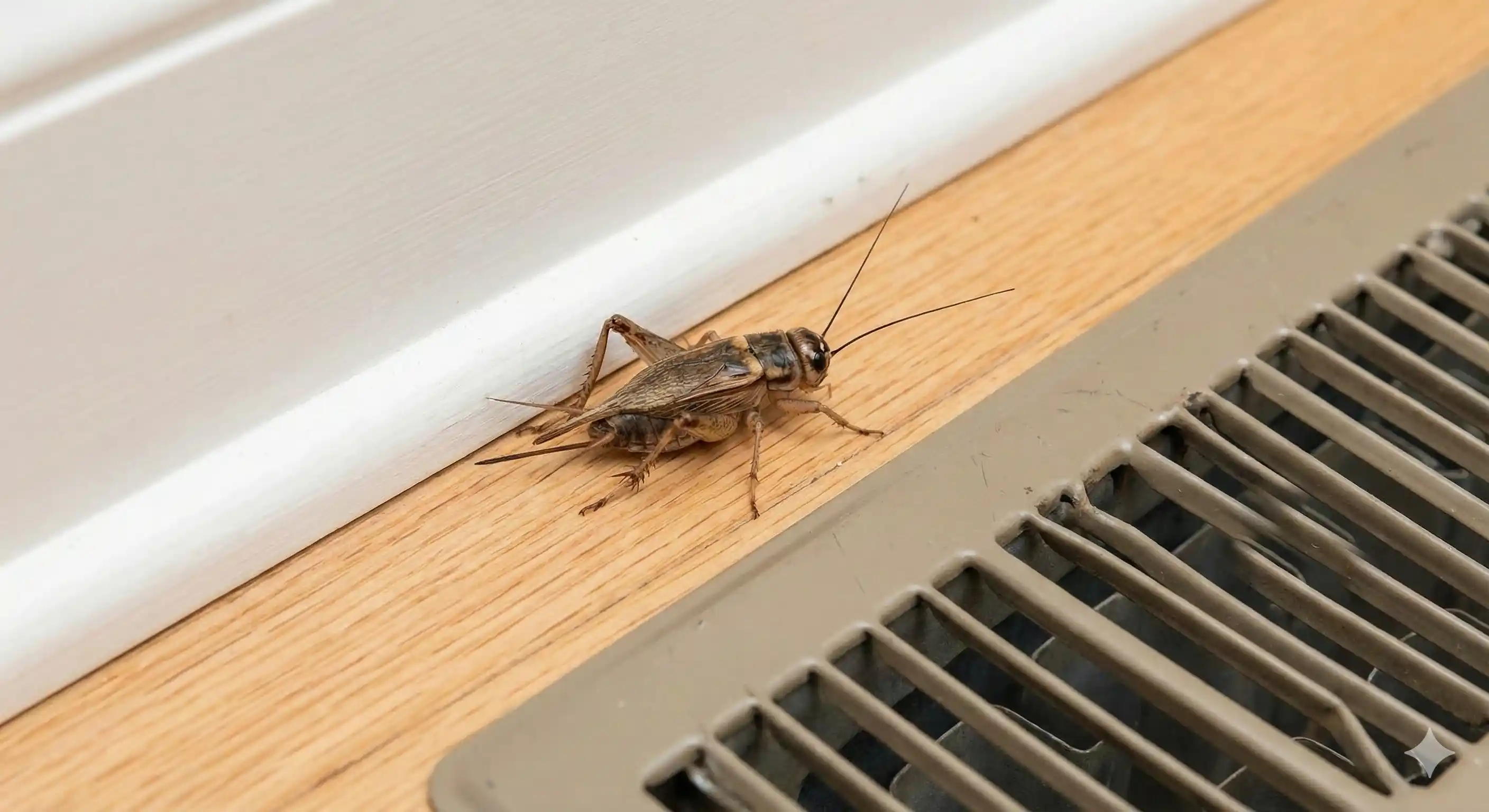 House cricket producing chirping sound near warm appliance at night