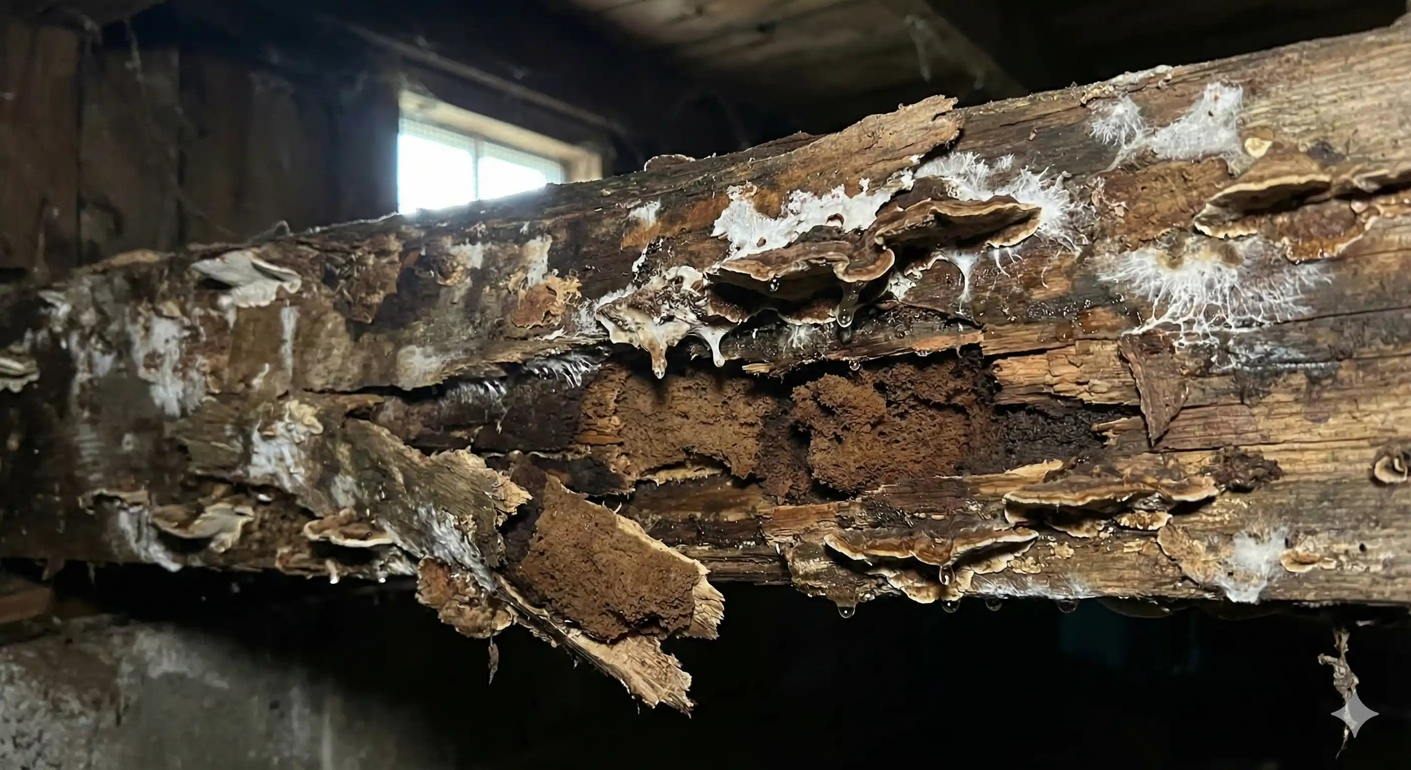 Fungal decay in wood creating conditions favorable for dampwood termites