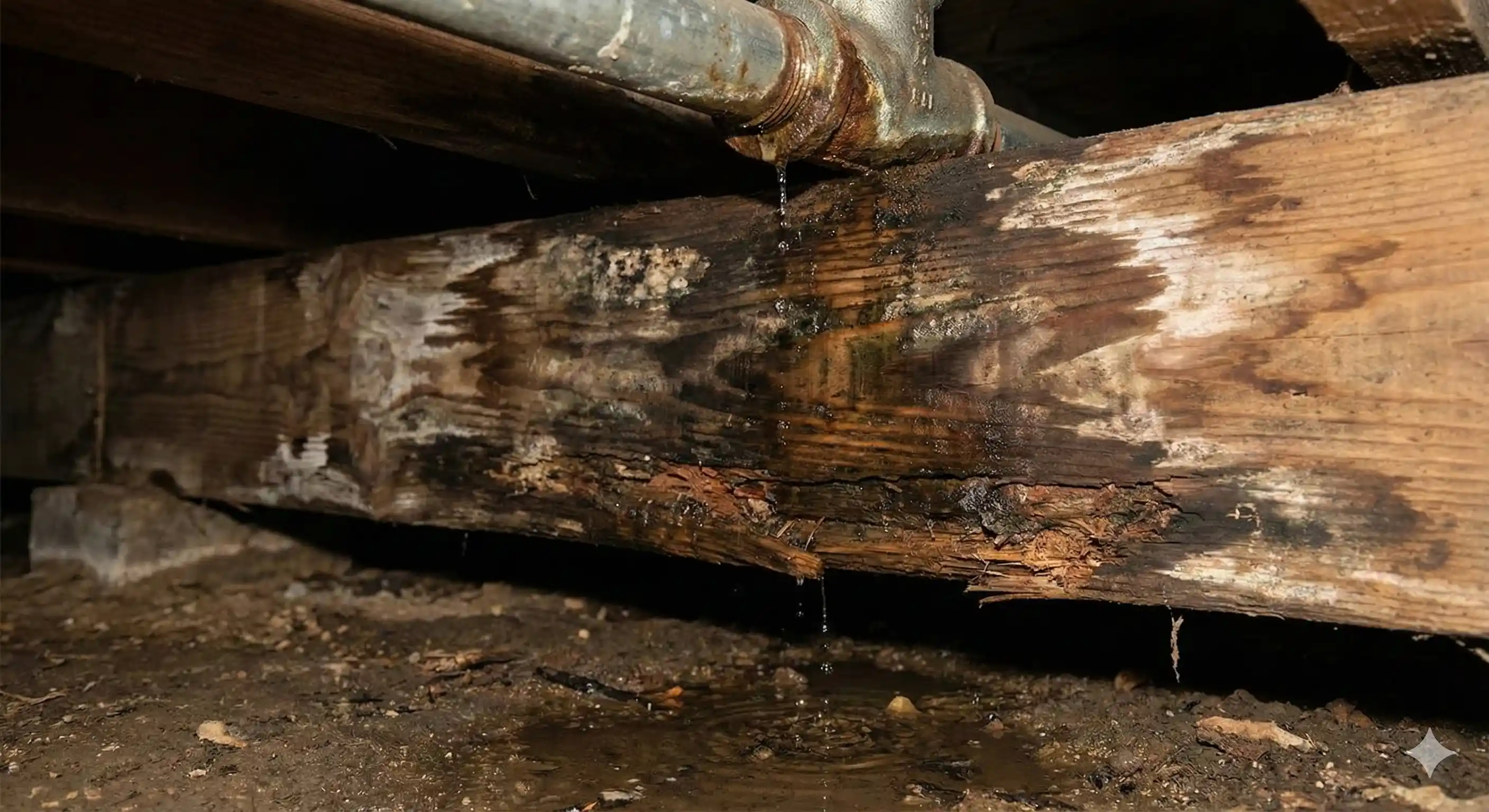 Water-damaged wood with high moisture content attracting dampwood termites