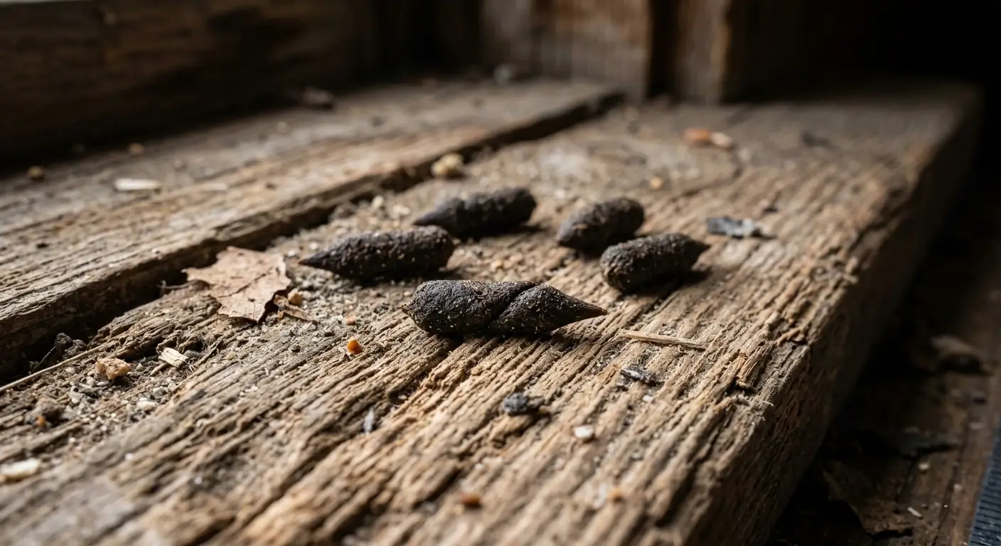 Deer mice droppings showing characteristic pointed shape