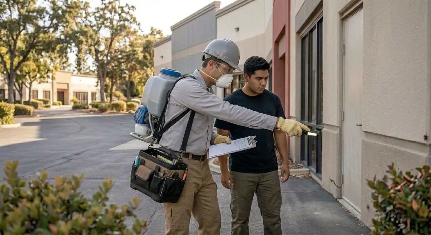 Technician advising on environmental modifications to deter deer mice