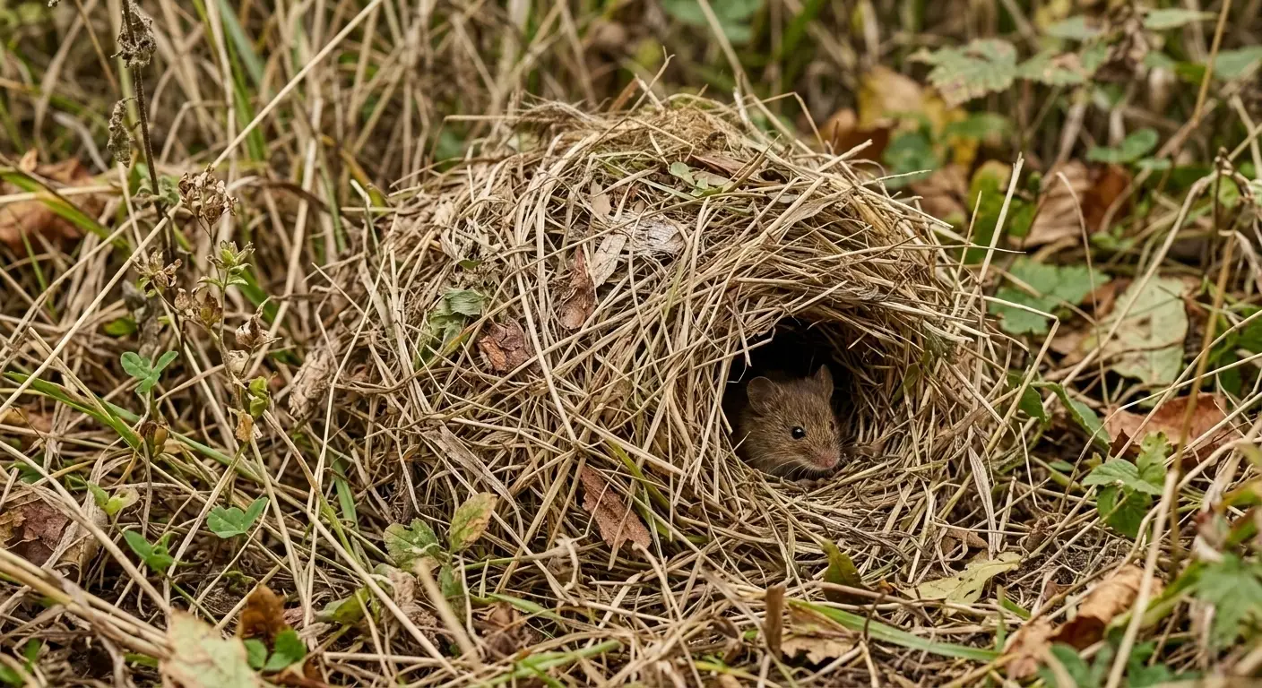 Deer mice nest made of grass and plant materials