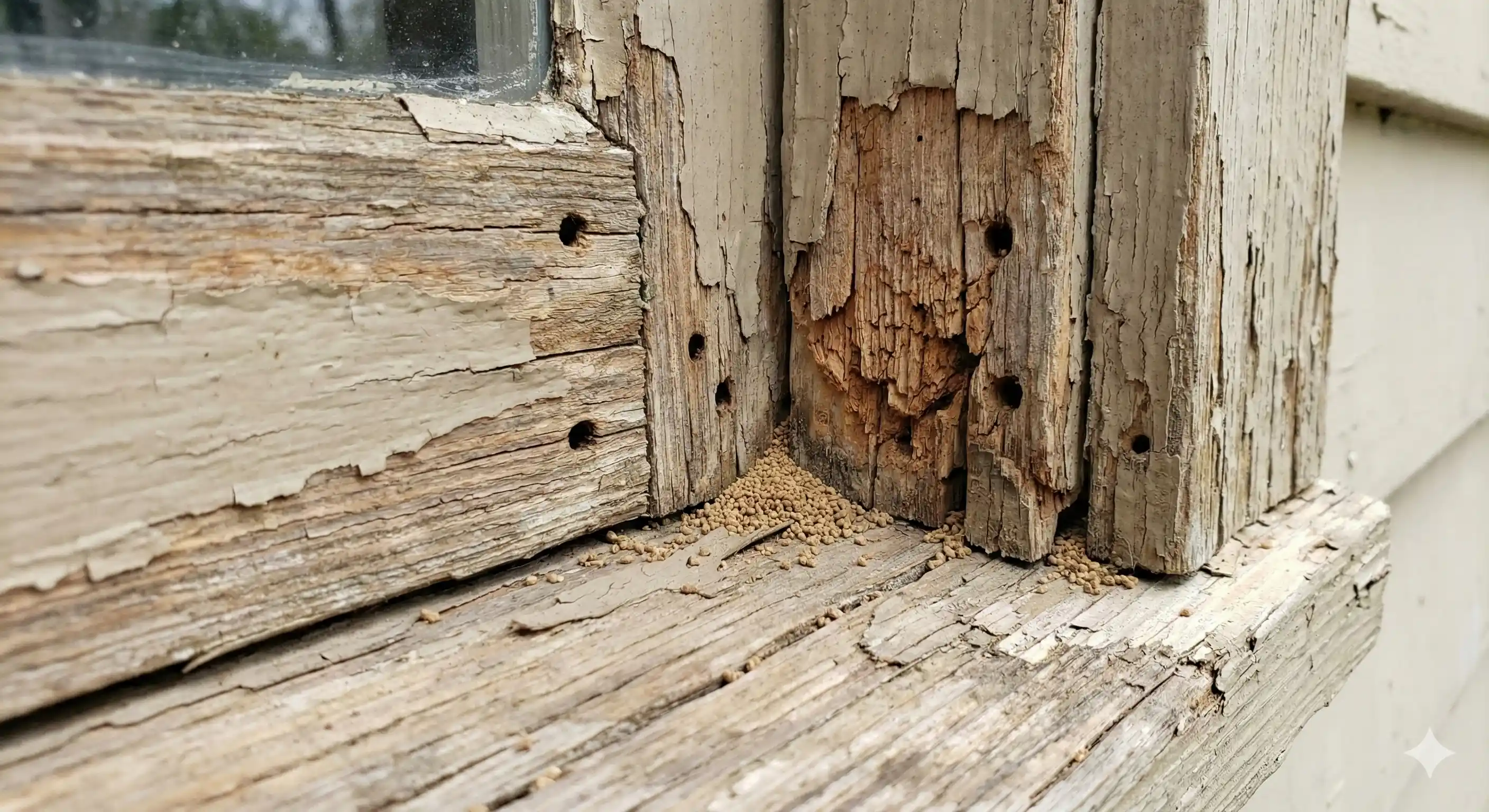 Wooden door frame and window casing vulnerable to drywood termite entry