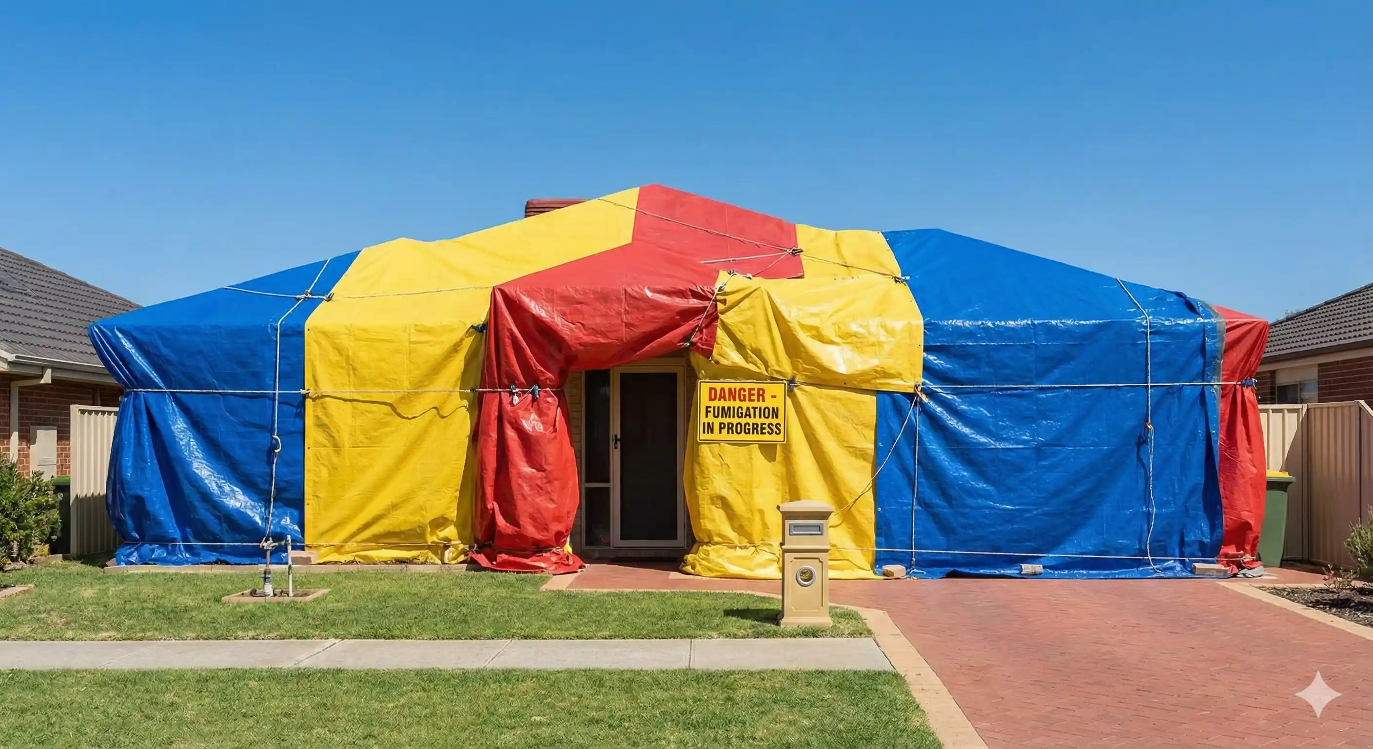 Home tented for structural fumigation treatment of drywood termites